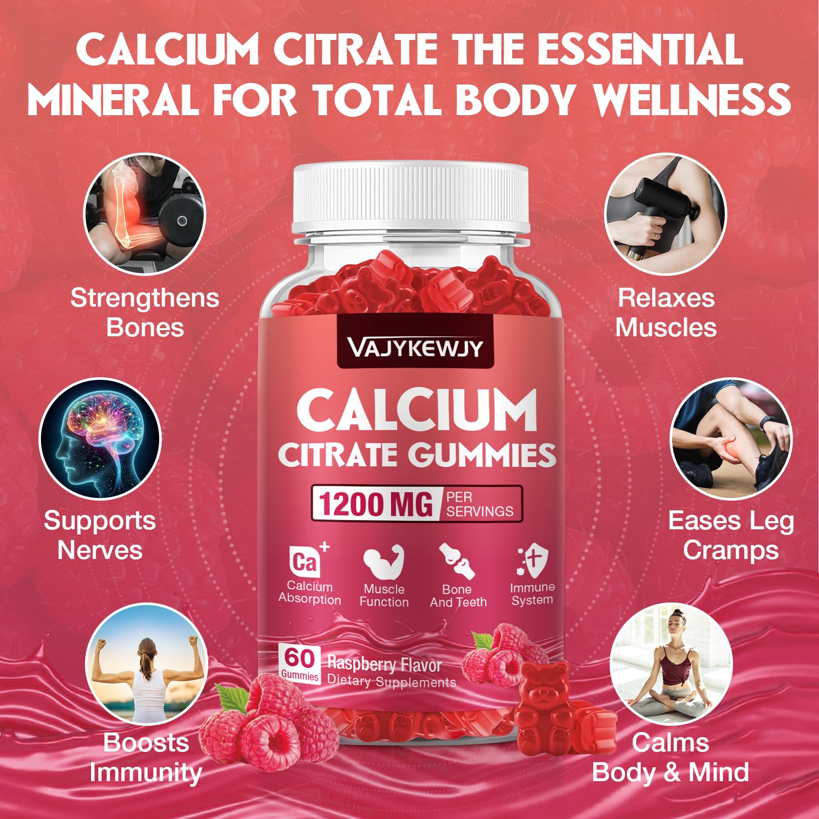 VAJYKEWJY Calcium Citrate Gummies bottle side view
