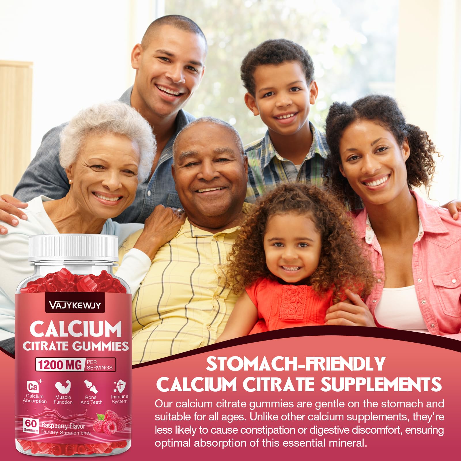 VAJYKEWJY Calcium Citrate Gummies in a bowl