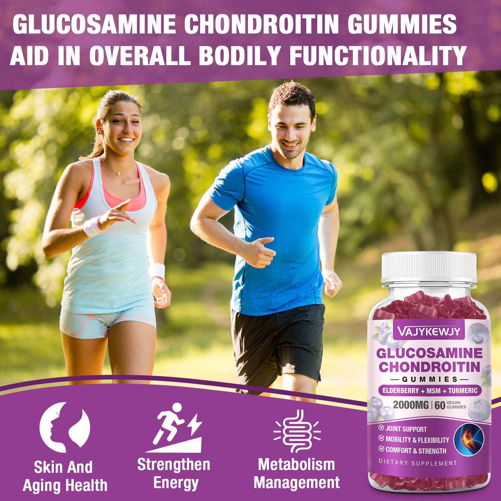 VAJYKEWJY Chondroitin Gummies back view with ingredients