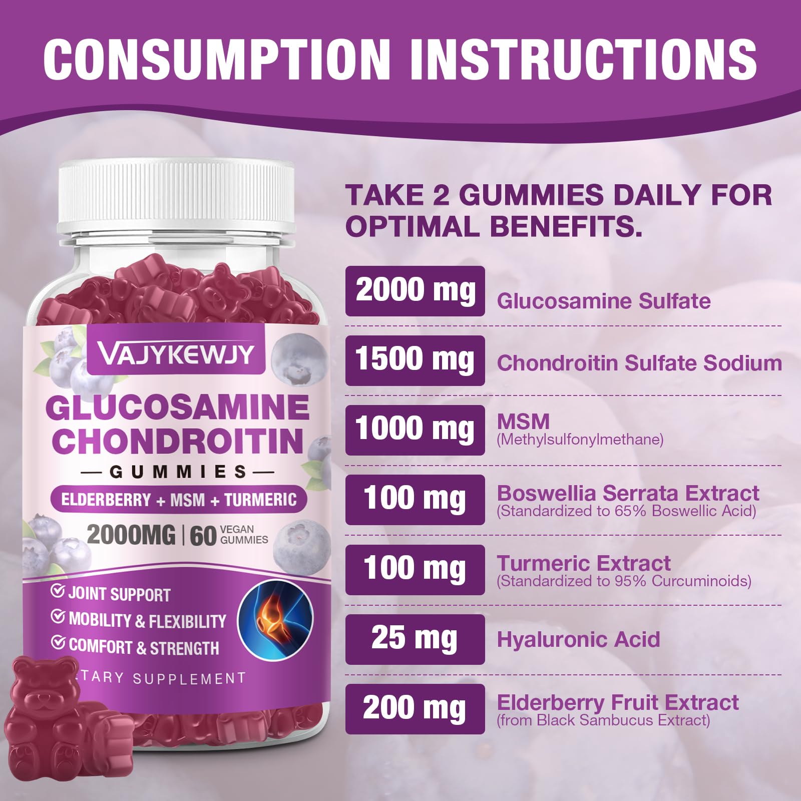 VAJYKEWJY Chondroitin Gummies displayed with fruits