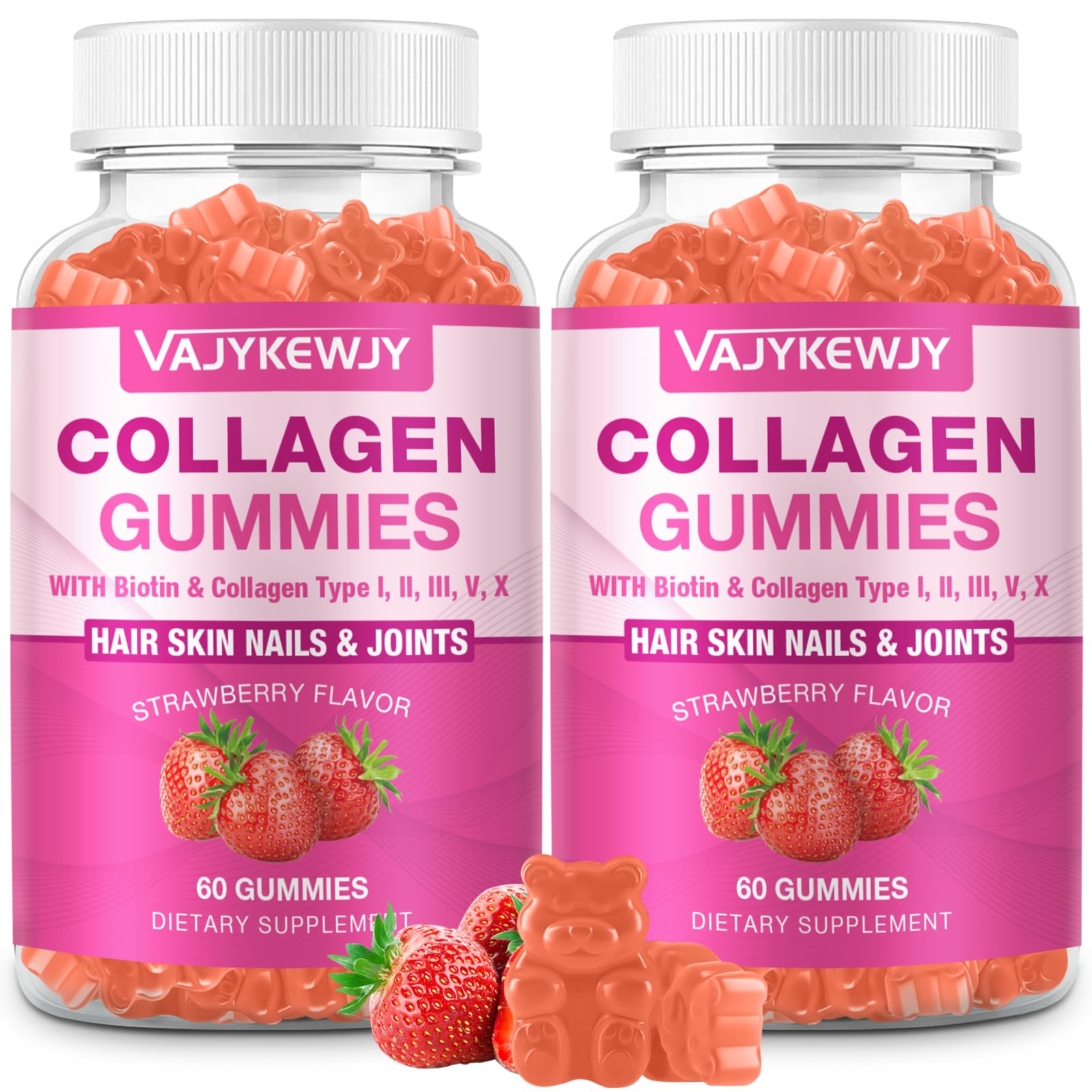 VAJYKEWJY Collagen Gummies front view with packaging