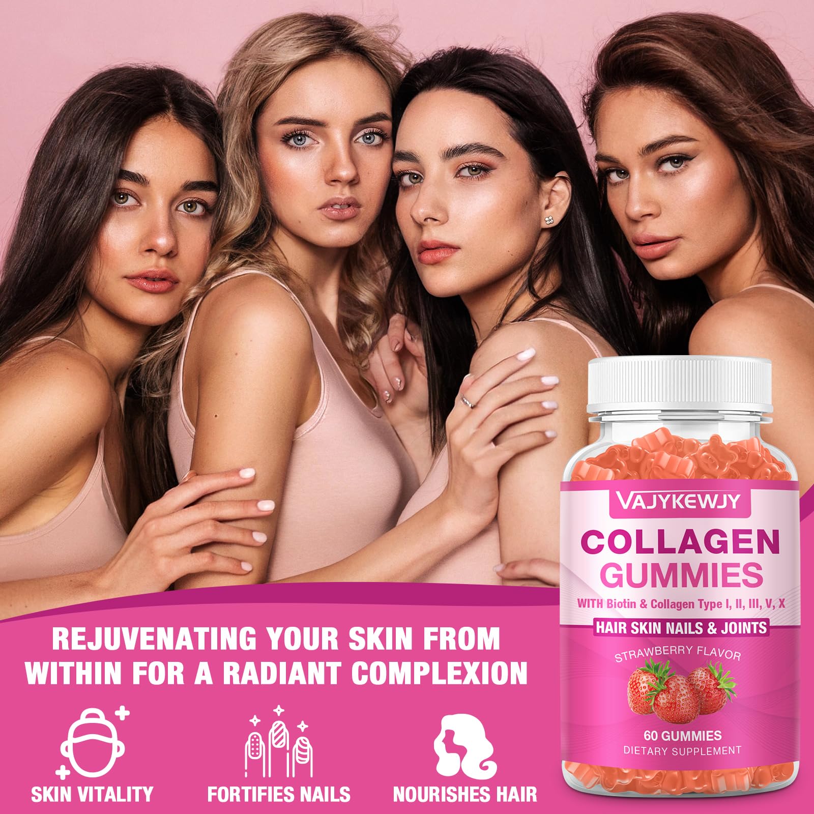 VAJYKEWJY Collagen Gummies on a wooden table