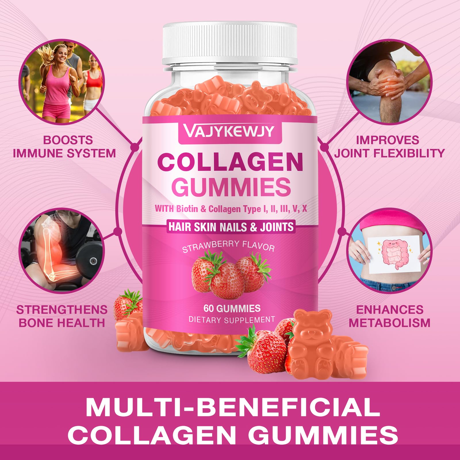 VAJYKEWJY Collagen Gummies with fresh strawberries