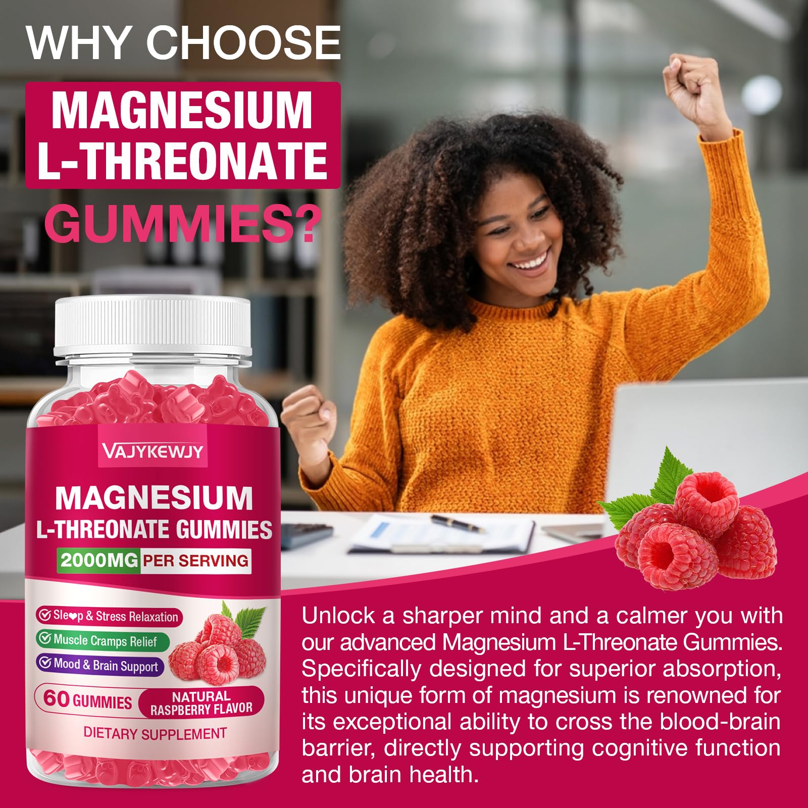 VAJYKEWJY Magnesium L-Threonate Gummies on a table