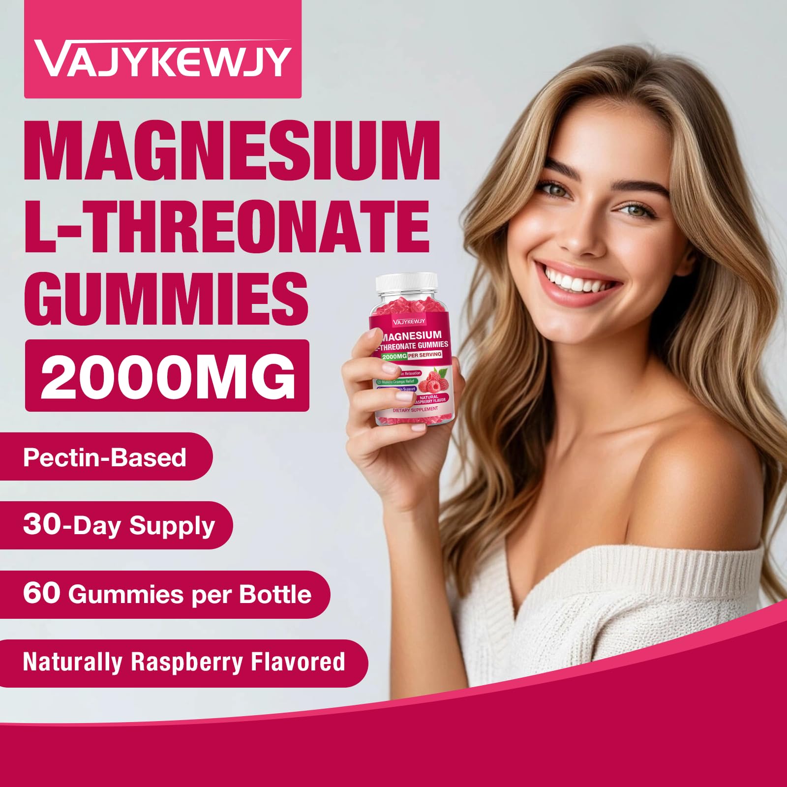 VAJYKEWJY Magnesium L-Threonate Gummies with fresh raspberries