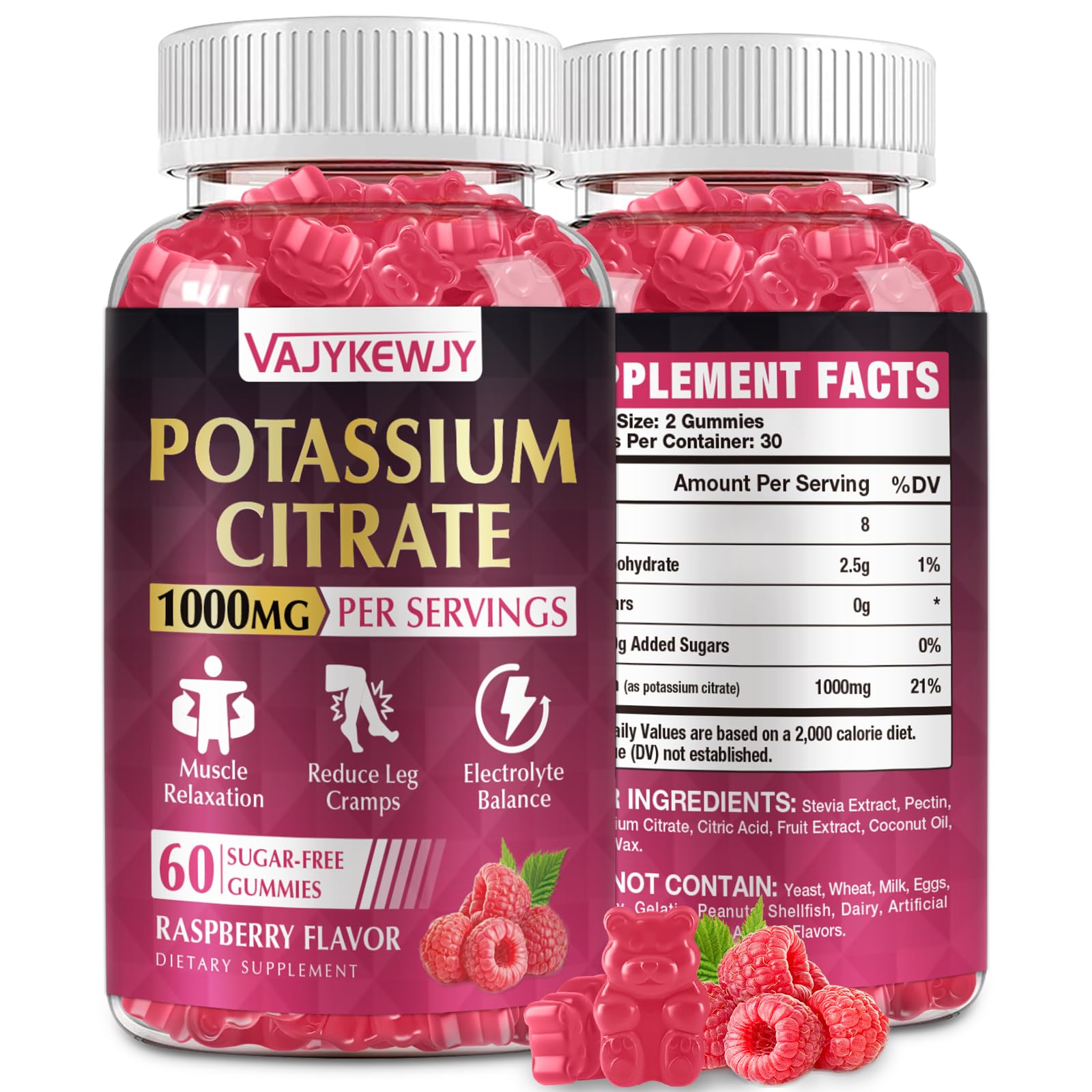 VAJYKEWJY Potassium Citrate Gummies bottle front view