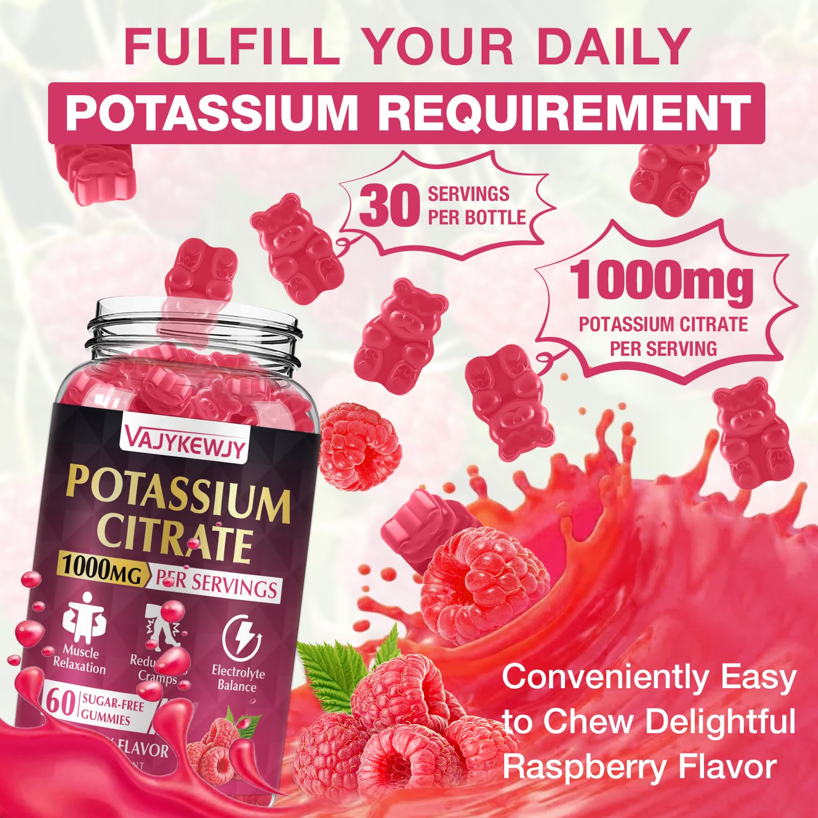 VAJYKEWJY Potassium Citrate Gummies with fresh fruit