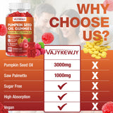 VAJYKEWJY Pumpkin Seed Oil & Saw Palmetto Gummies on a wooden table