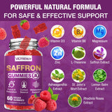 VAJYKEWJY Saffron Gummies bottle with a hand holding a gummy