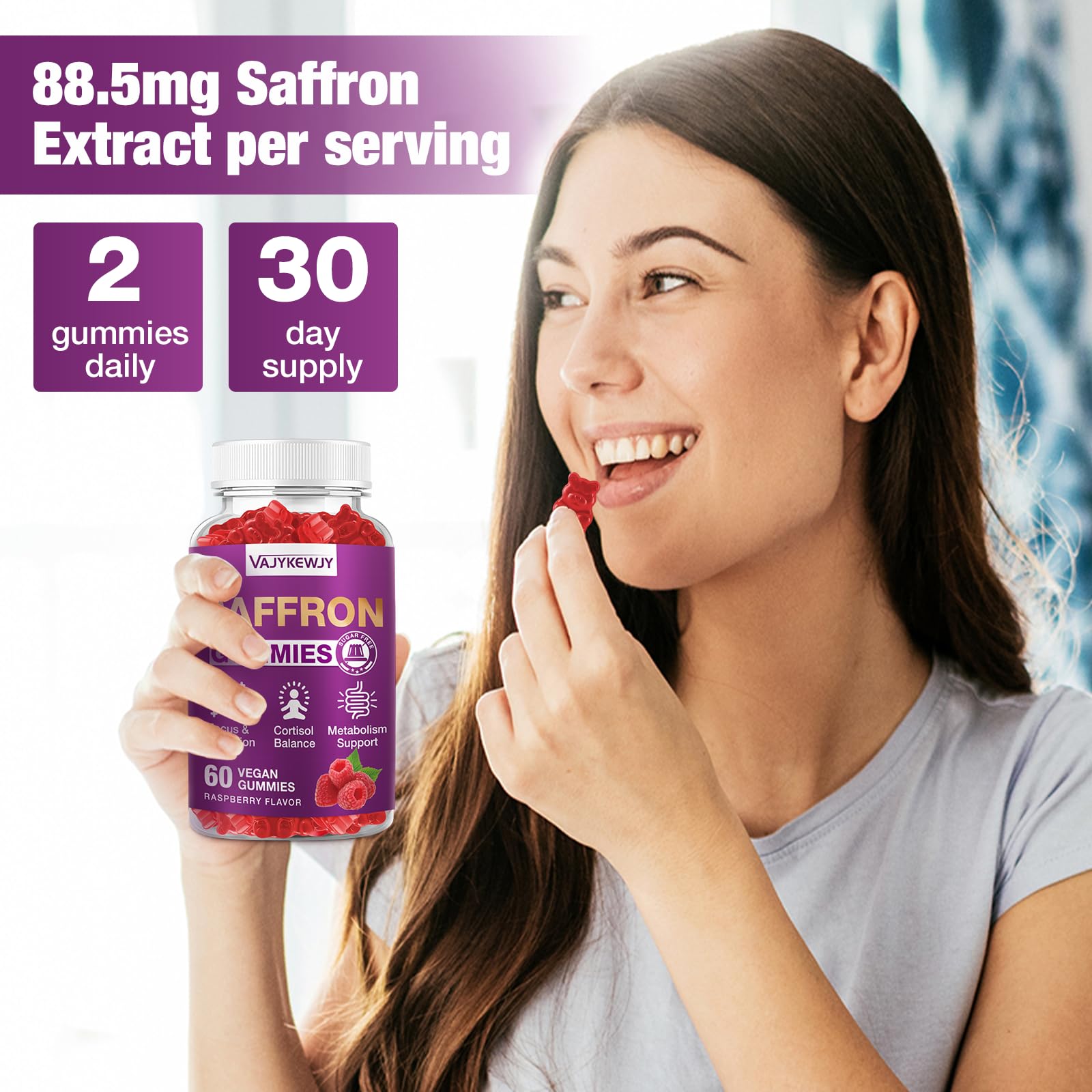 VAJYKEWJY Saffron Gummies on a wooden table