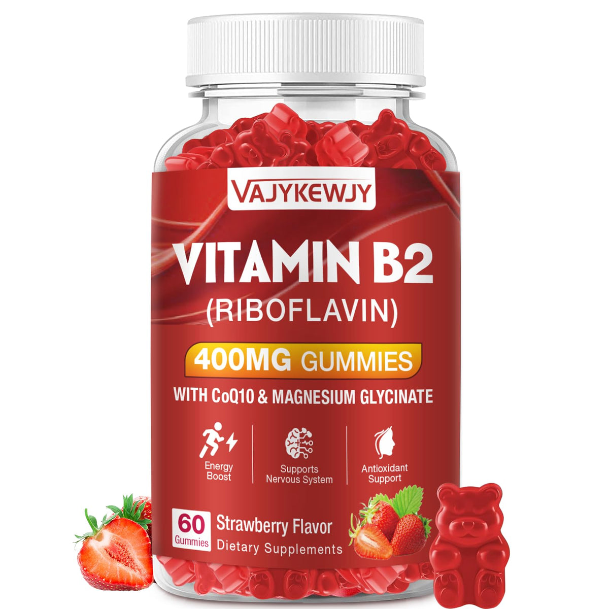 VAJYKEWJY Vitamin B2 Riboflavin Gummies bottle front view