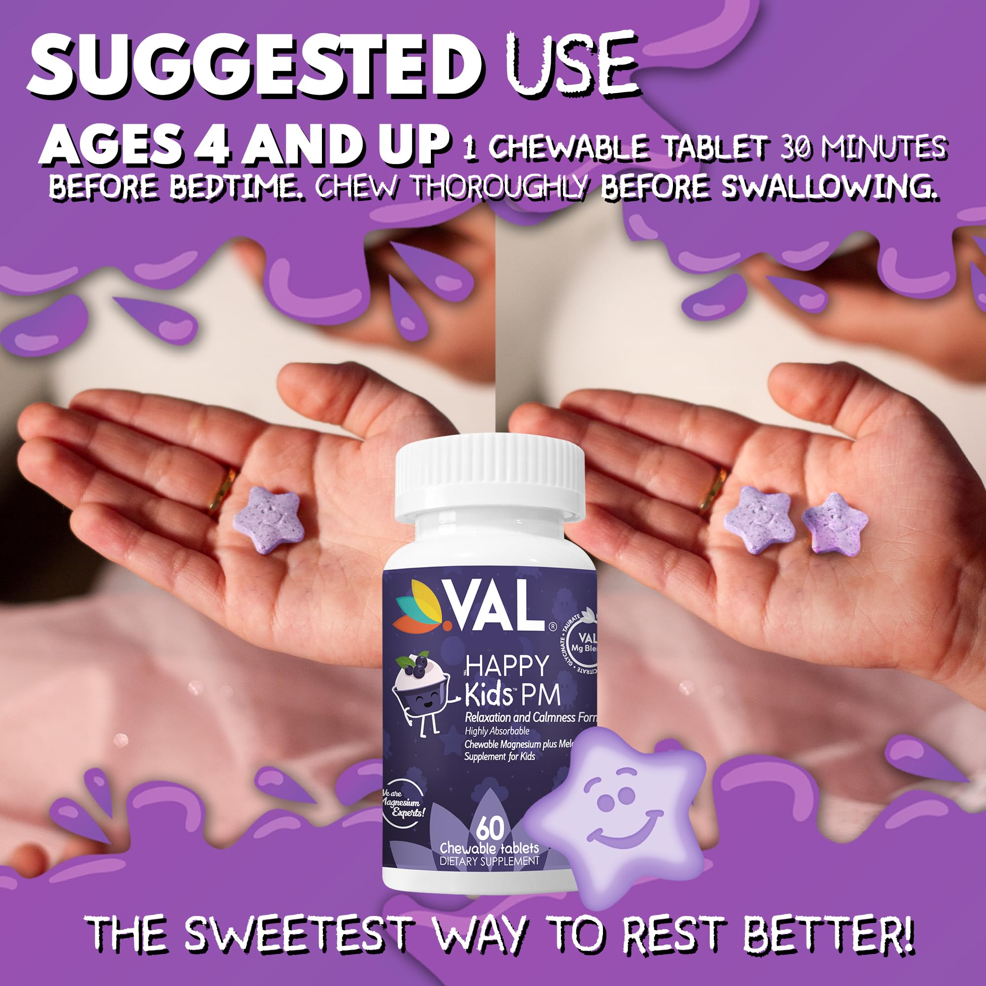VAL Children's Magnesium Chewables 100mg chewable tablet close-up