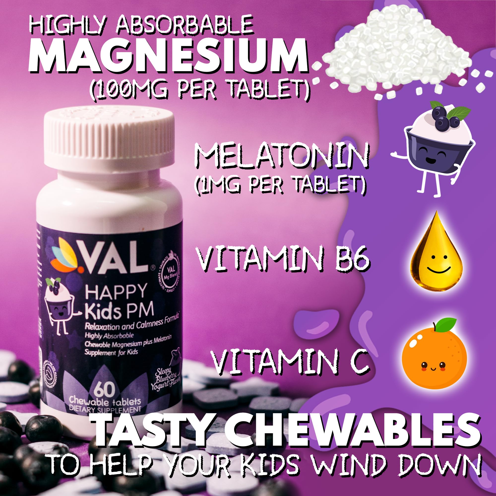 VAL Children's Magnesium Chewables 100mg in a bowl