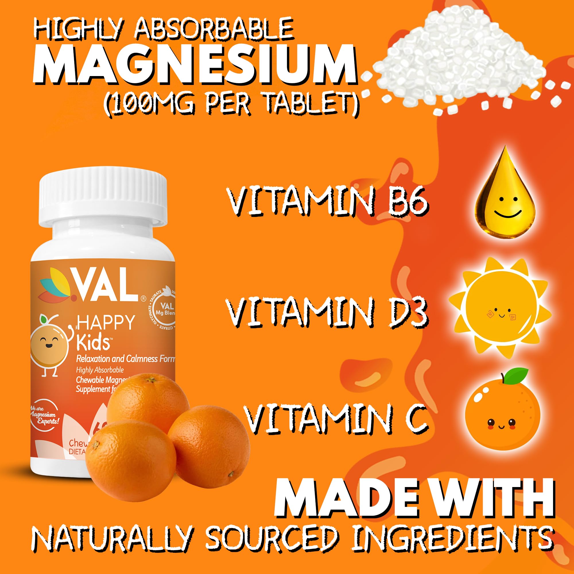 VAL Magnesium Chewable Tablets displayed with a measuring spoon
