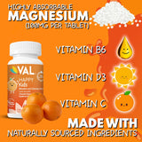 VAL Magnesium Chewable Tablets displayed with a measuring spoon