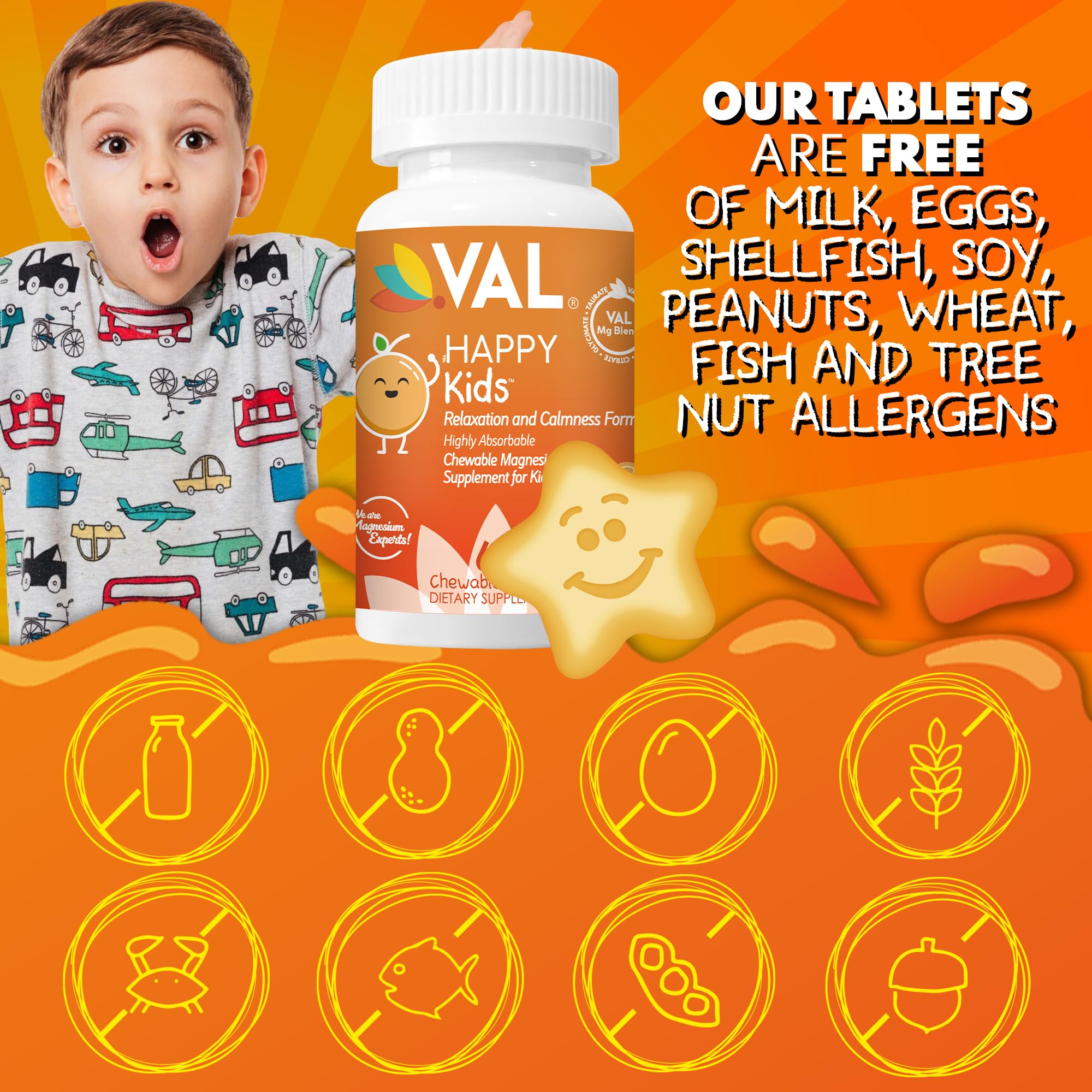 VAL Magnesium Chewable Tablets with a child-friendly backdrop
