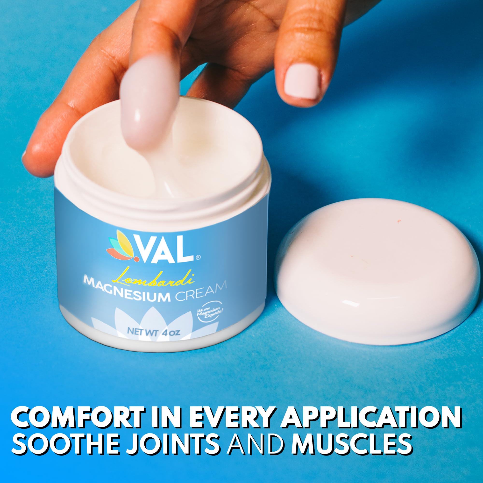 VAL Magnesium Cream 4800mg in bathroom setting