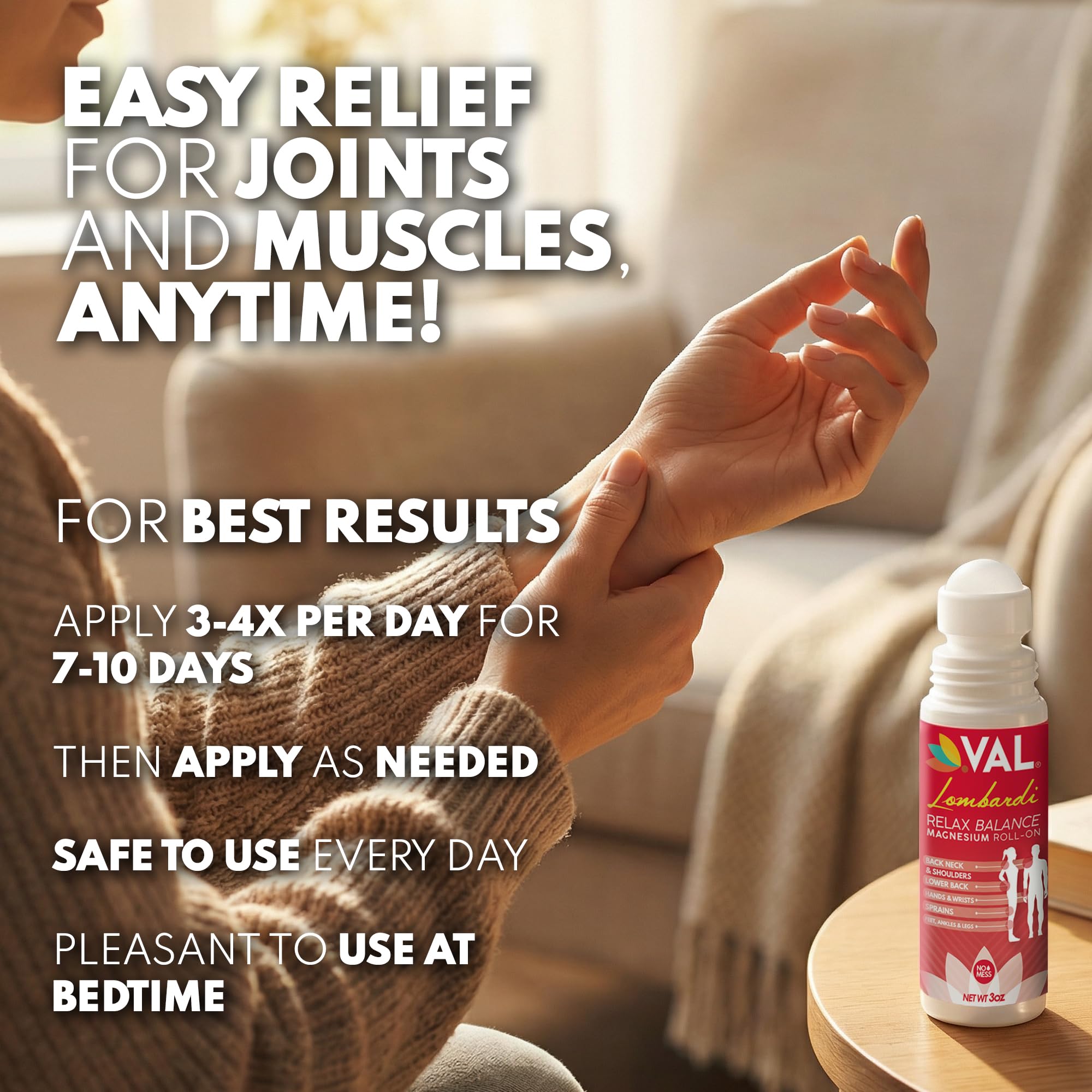 VAL Magnesium Roll-On being applied to arm
