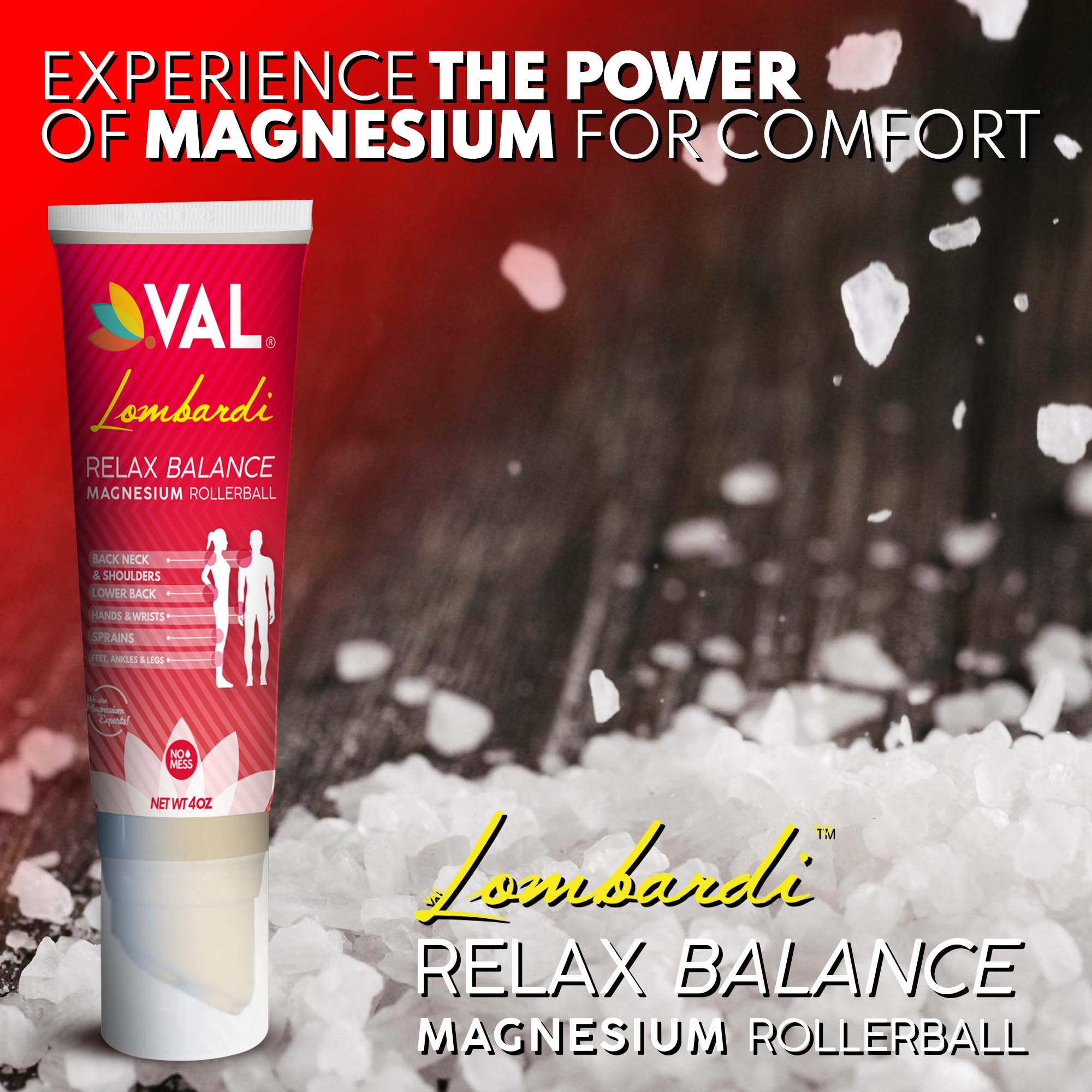 VAL Magnesium Roll-On showing applicator and packaging