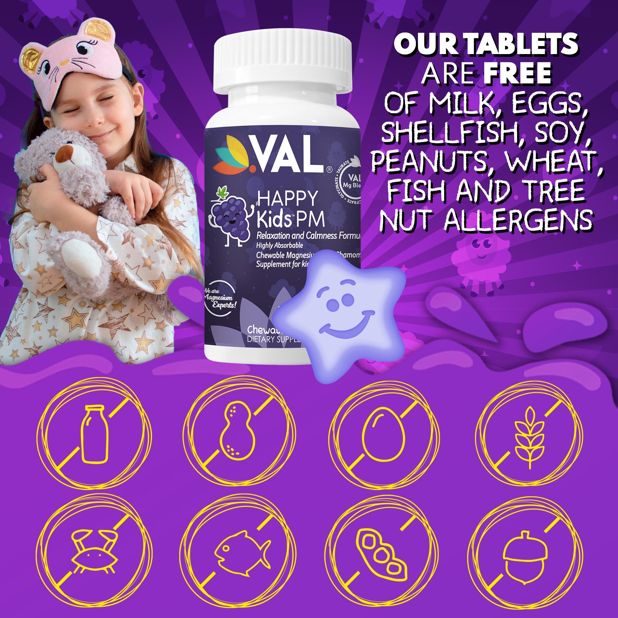 VAL Magnesium Tablets for Kids, back view of the bottle