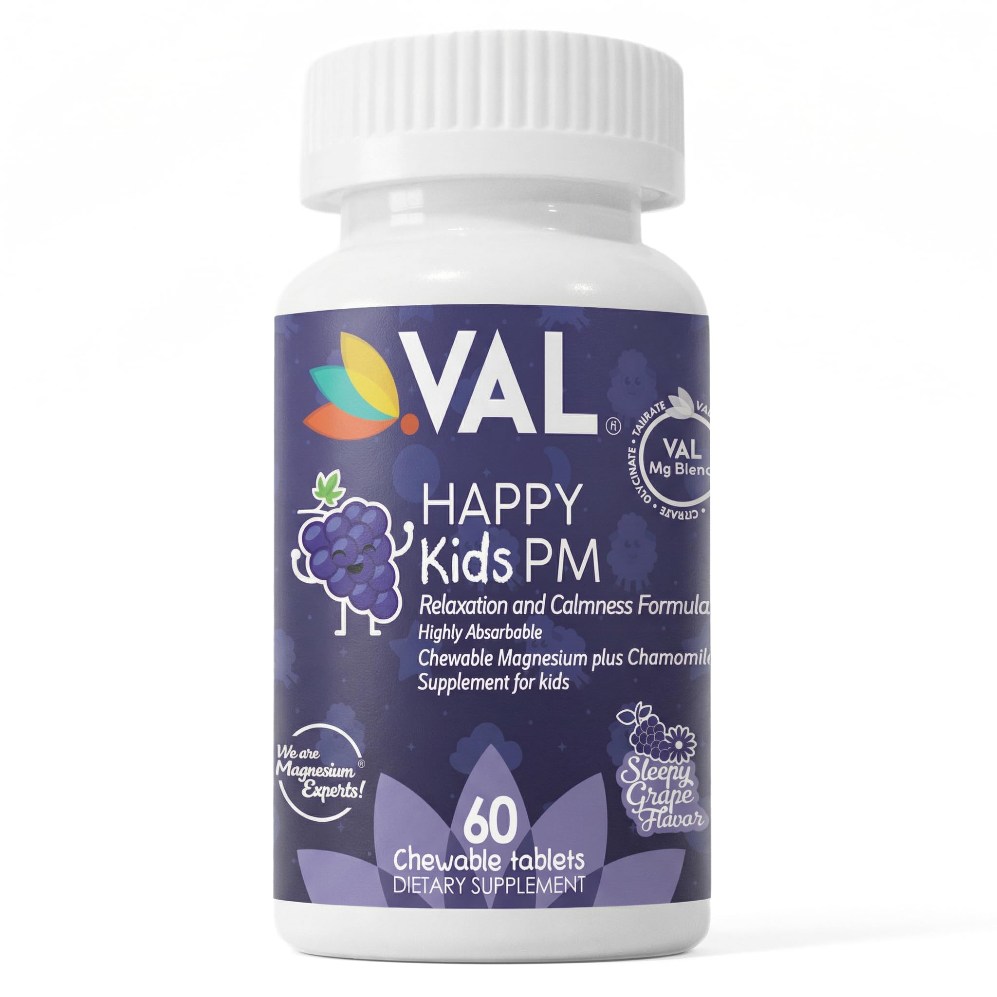 VAL Magnesium Tablets for Kids packaging showing sweet grape flavour