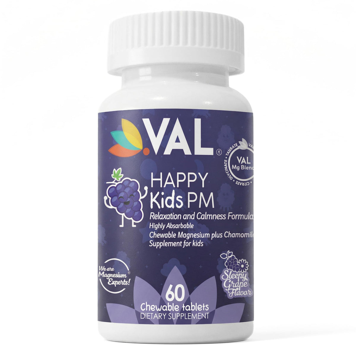 VAL Magnesium Tablets for Kids packaging showing sweet grape flavour