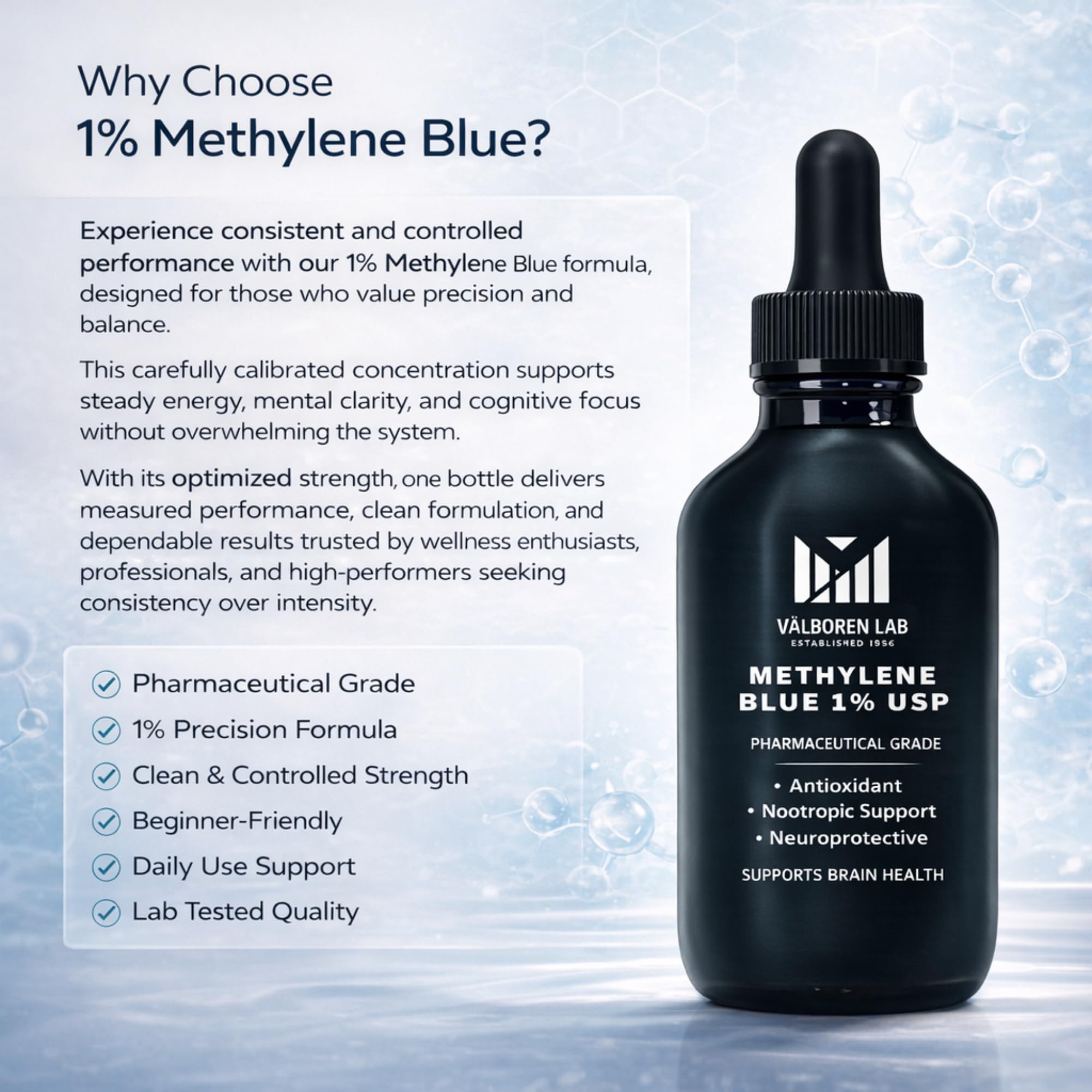 Valboren Labs Methylene Blue 1% supplement with measuring dropper