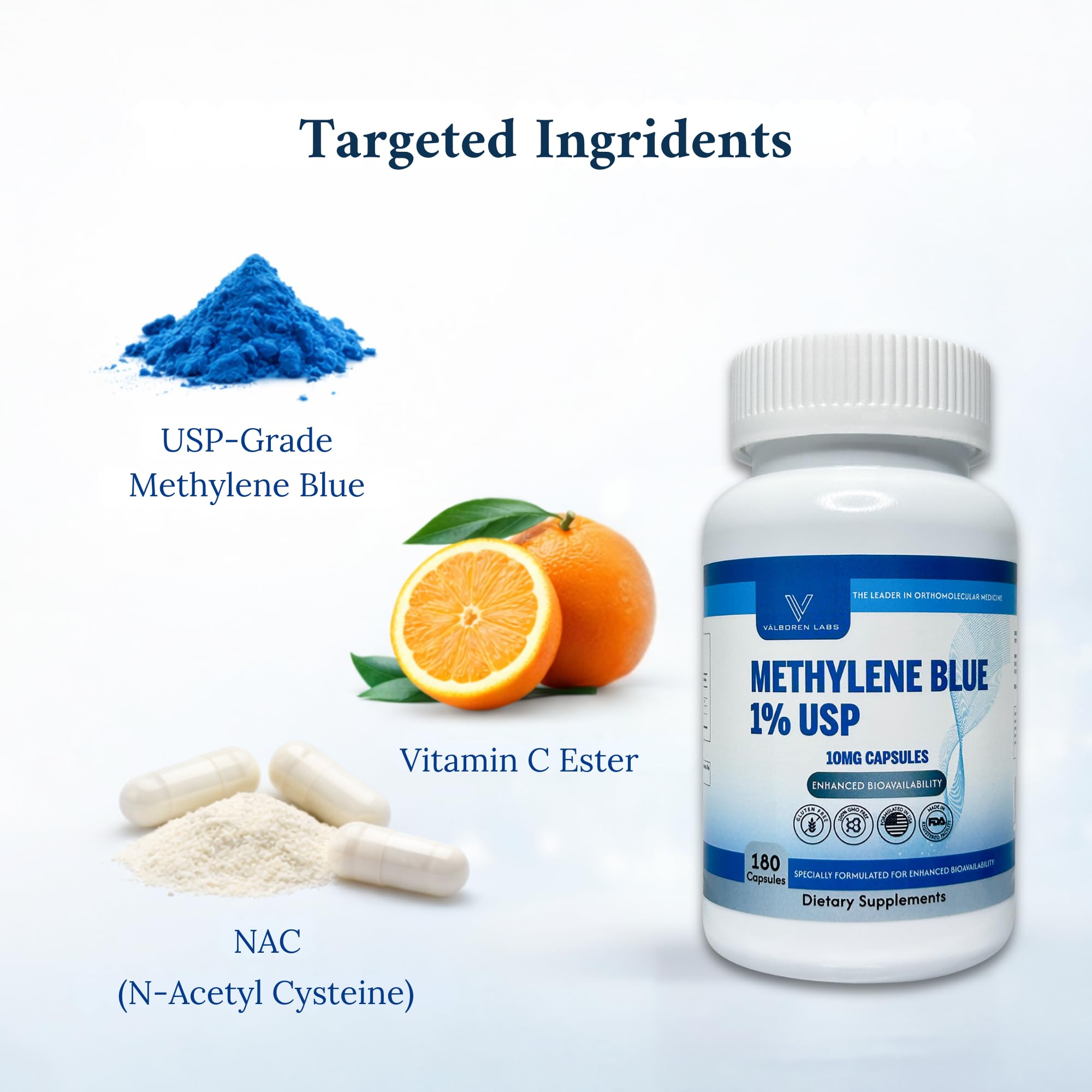 Valboren Labs Methylene Blue Capsules with measuring spoon