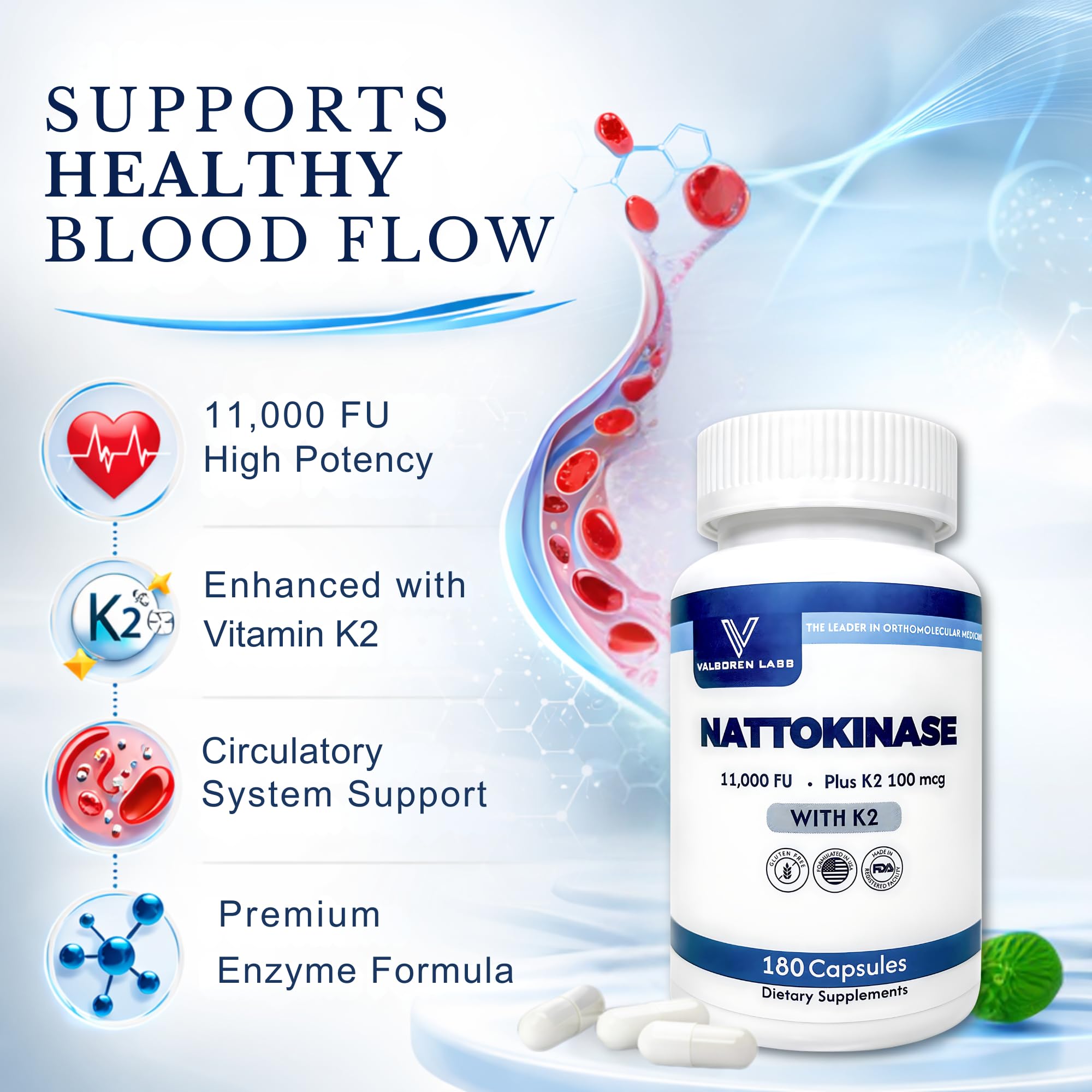 Valboren Labs Nattokinase Supplement bottle with label