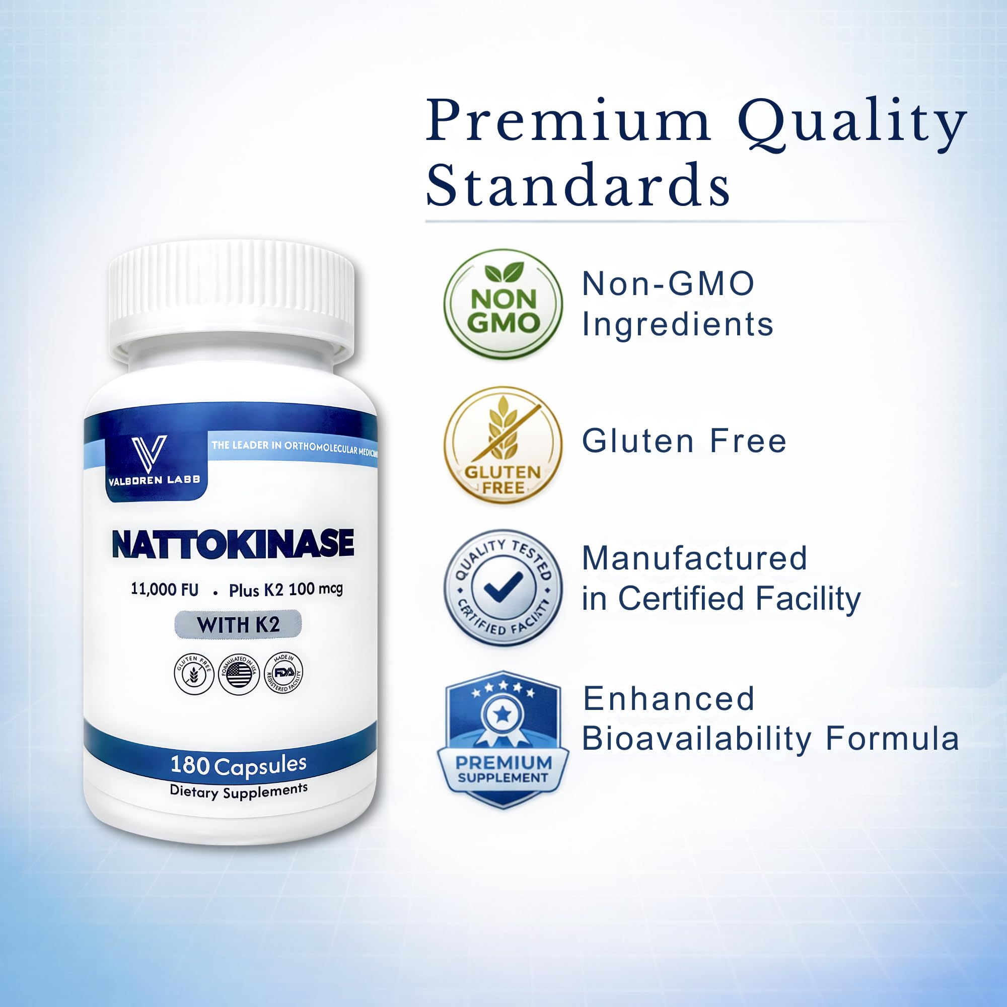 Valboren Labs Nattokinase Supplement with Vitamin K2 details