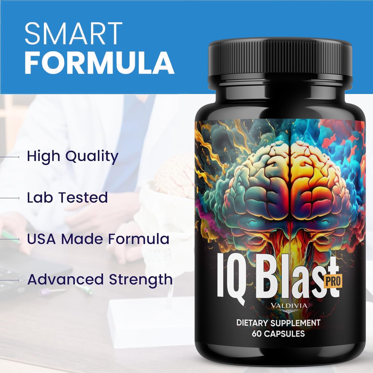 Valdivia IQ Blast Pro Capsules back view with ingredient list