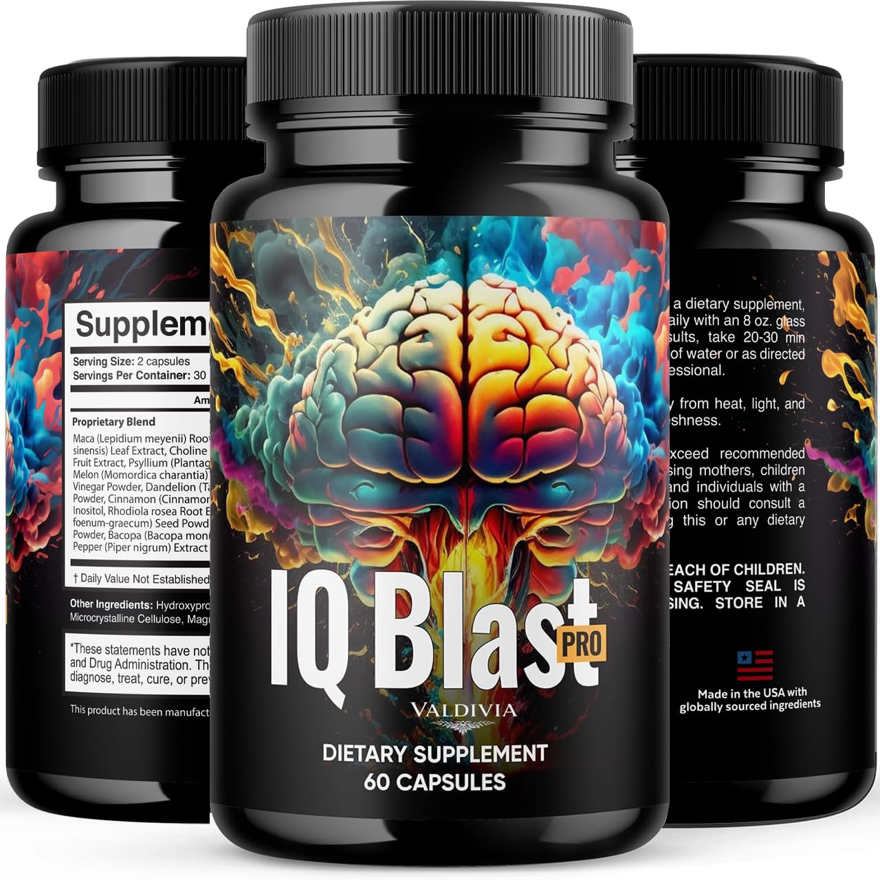 Valdivia IQ Blast Pro Capsules displayed with other supplements
