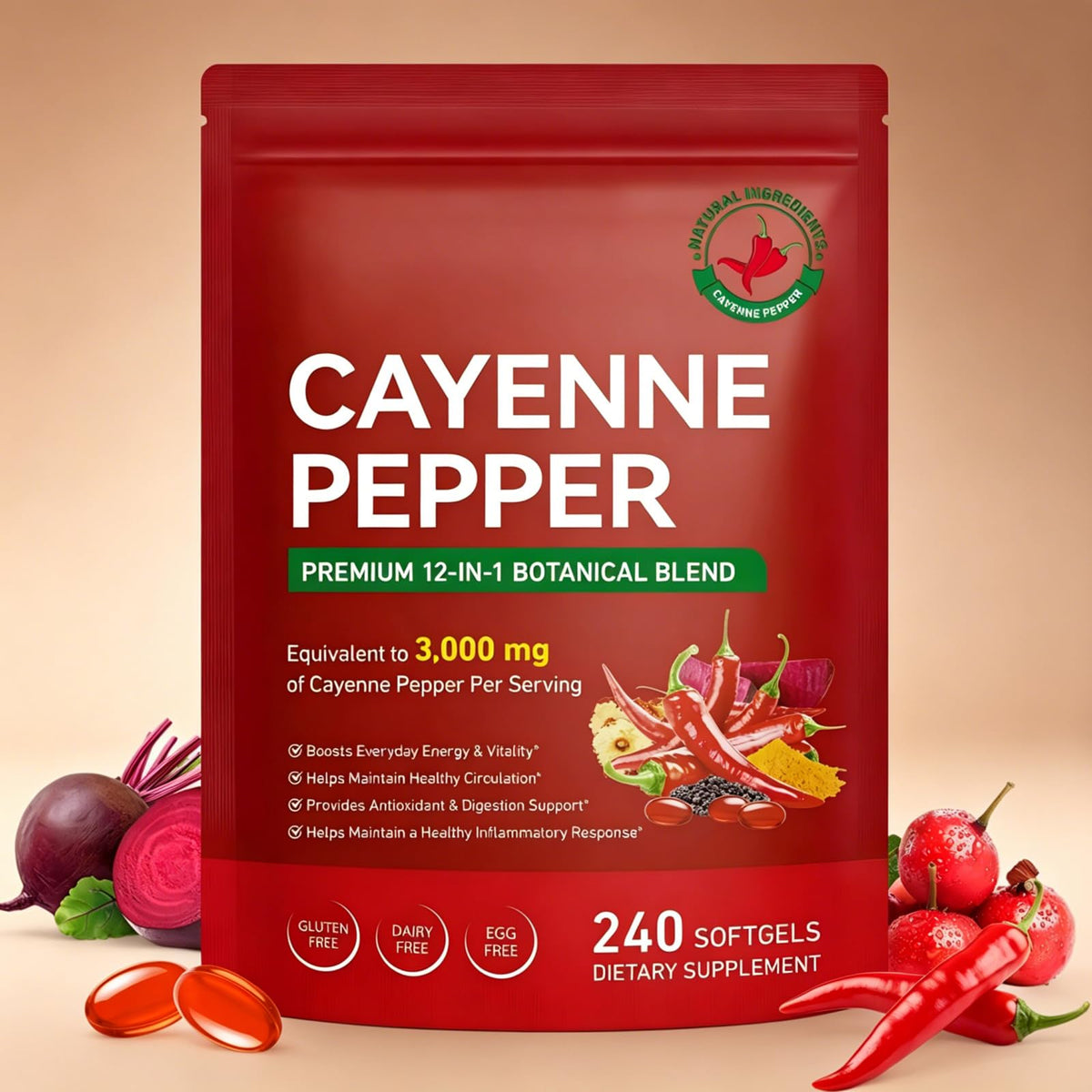 Valleylux Cayenne Pepper Supplement 3000mg softgel bottle front view