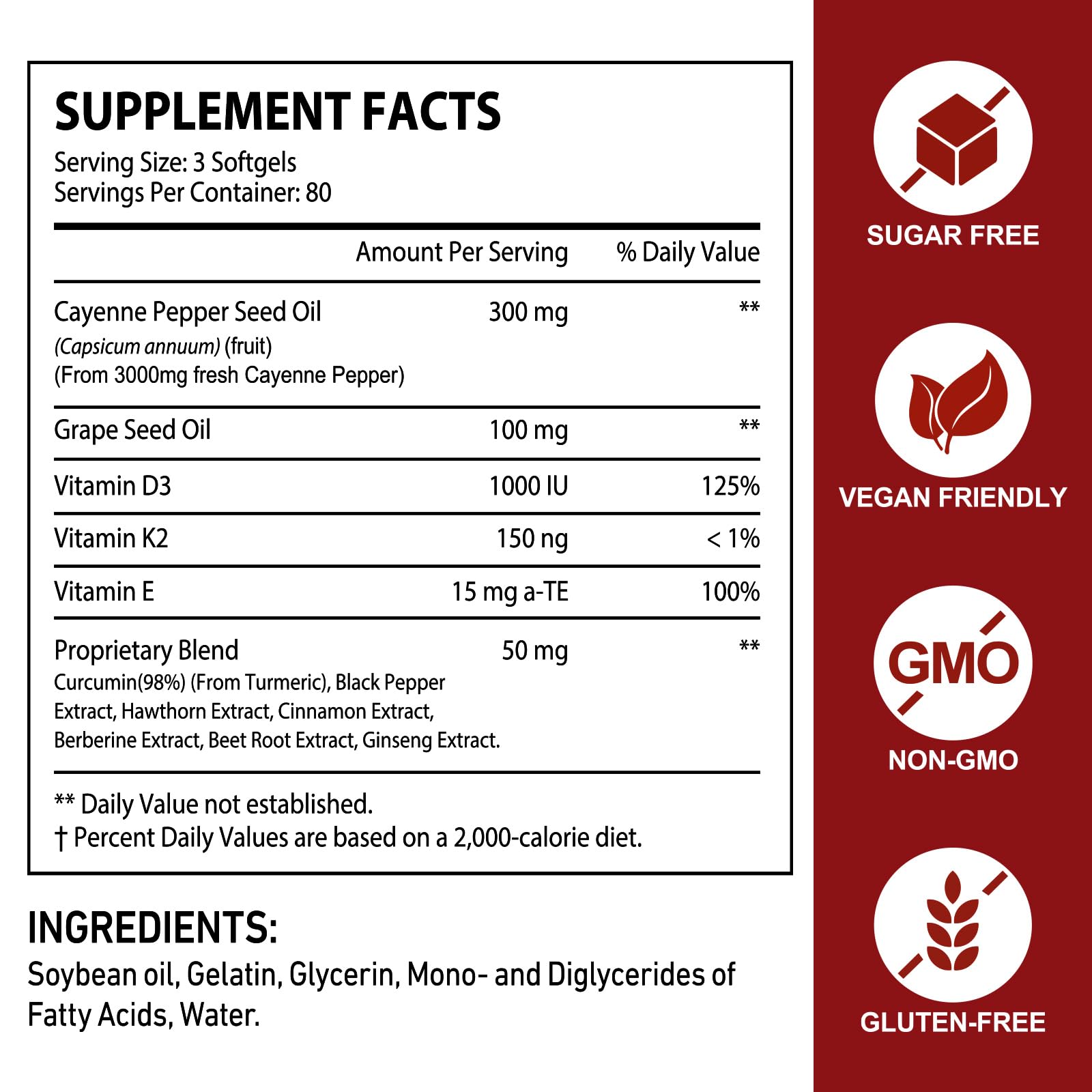 Valleylux Cayenne Pepper Supplement 3000mg softgel side view