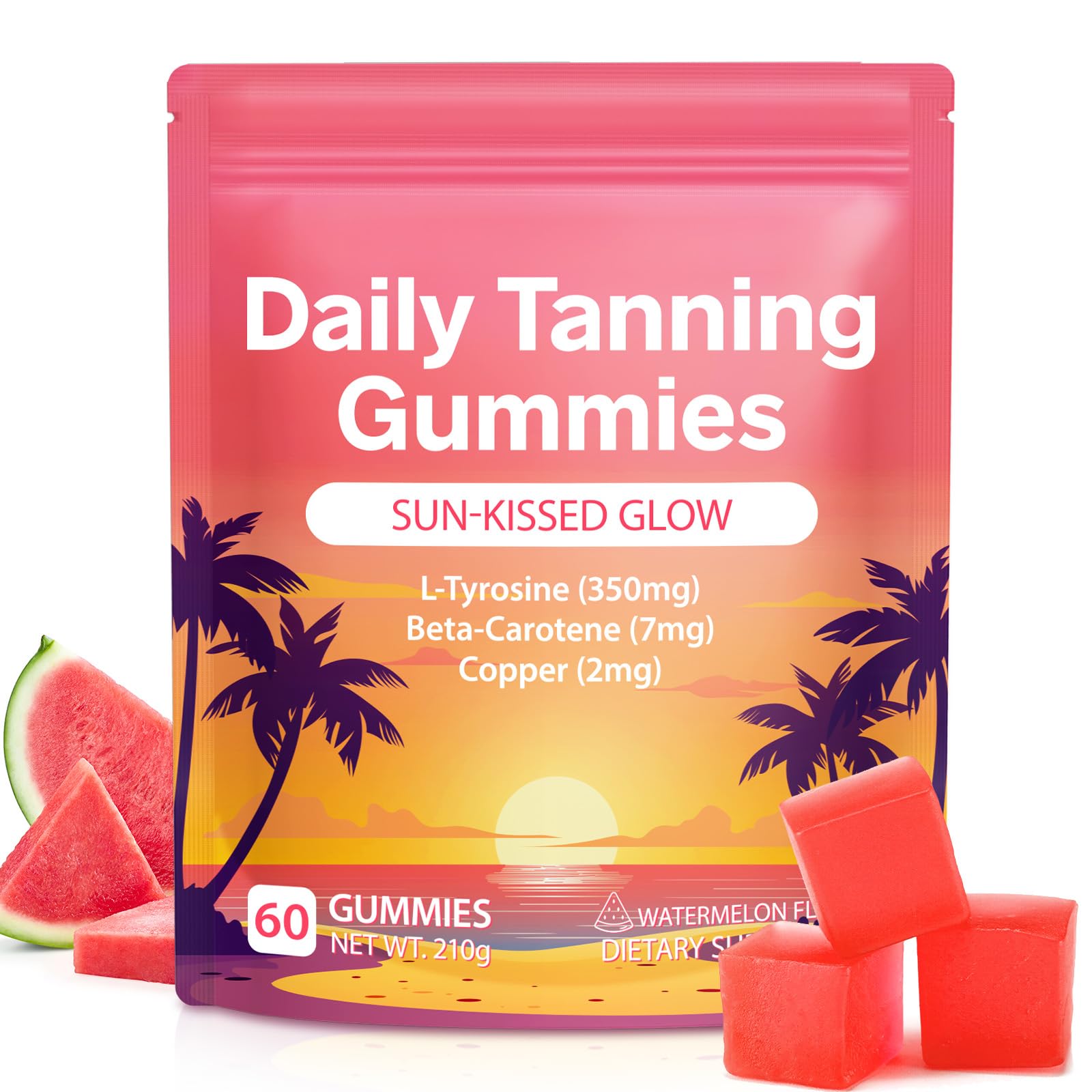 Valleylux Daily Tanning Gummies front view with watermelon flavour