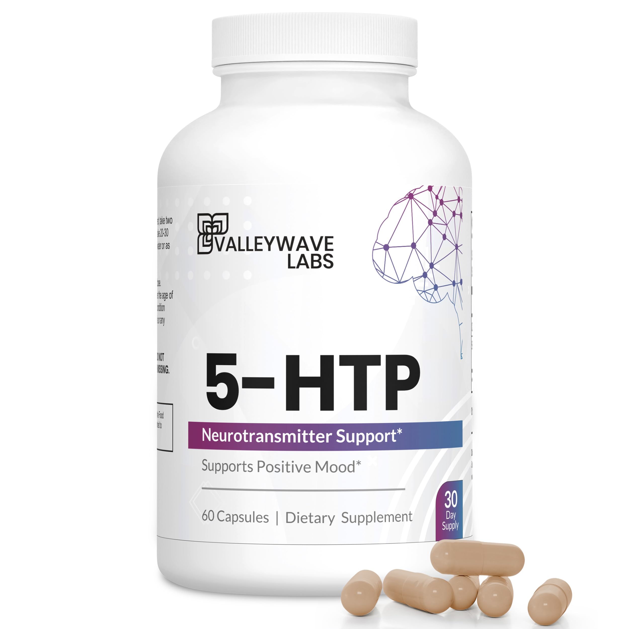 Valleywave Labs 5-HTP Supplement 200mg capsules front view