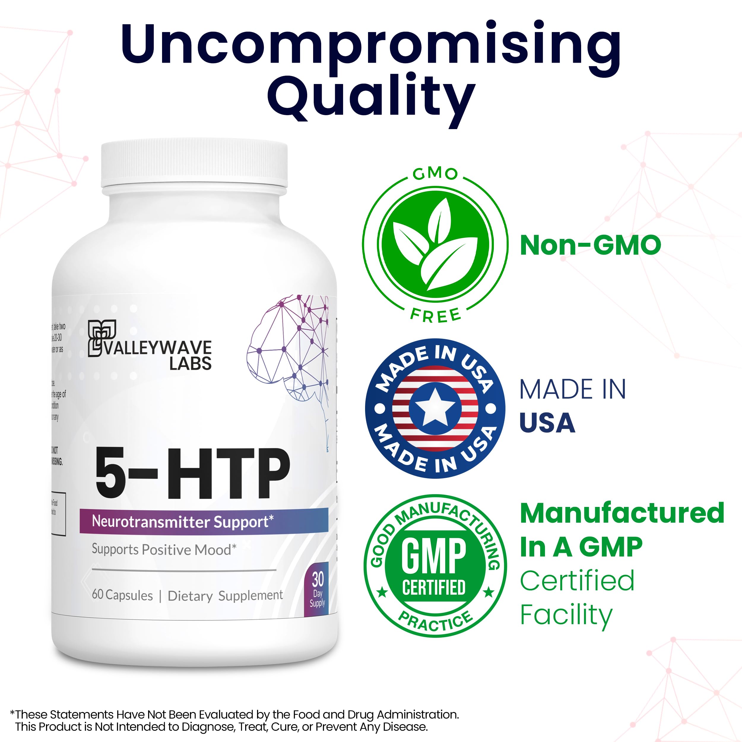 Valleywave Labs 5-HTP Supplement packaging with ingredients list