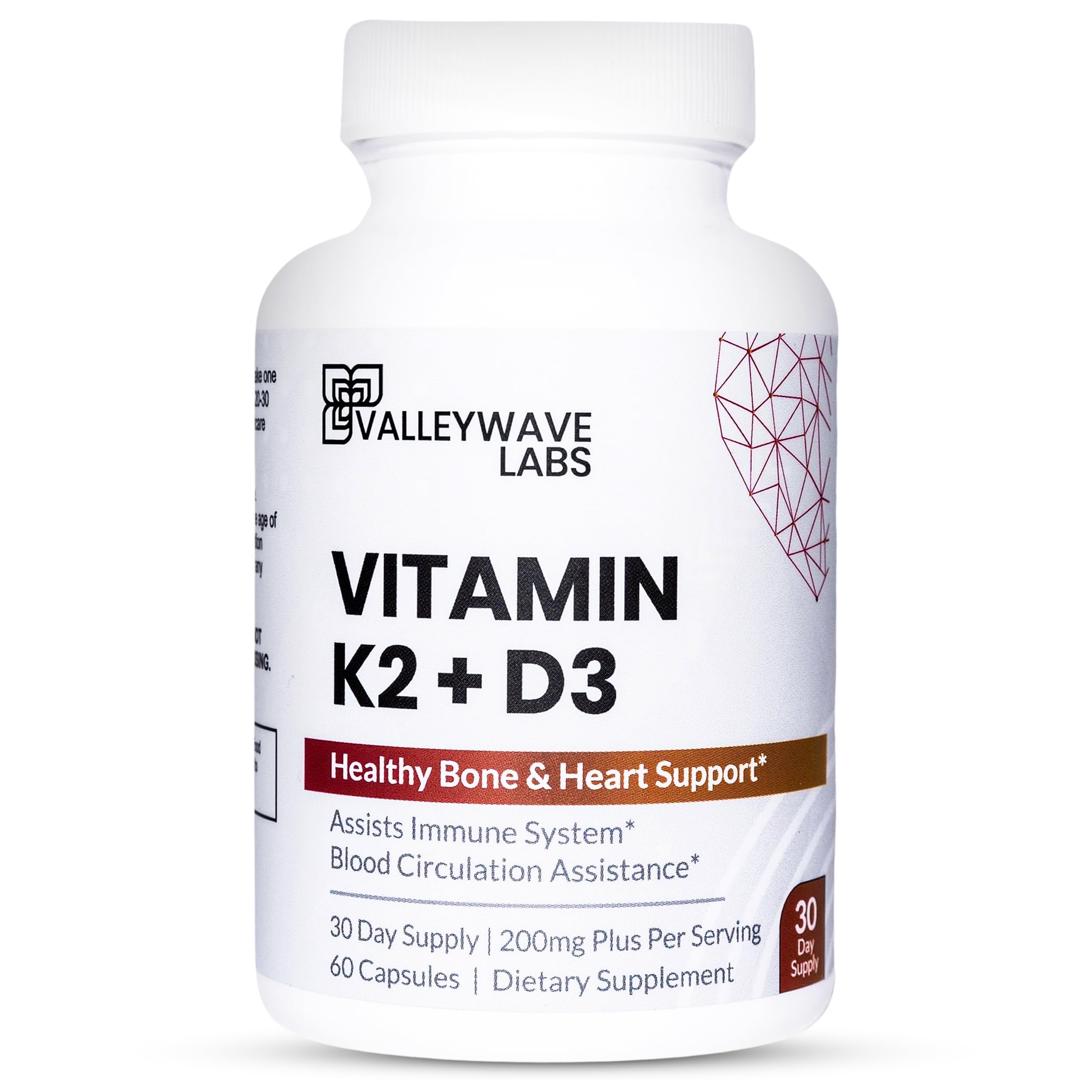 Valleywave Labs Vitamin D3 + K2 Capsules 5000 IU front view