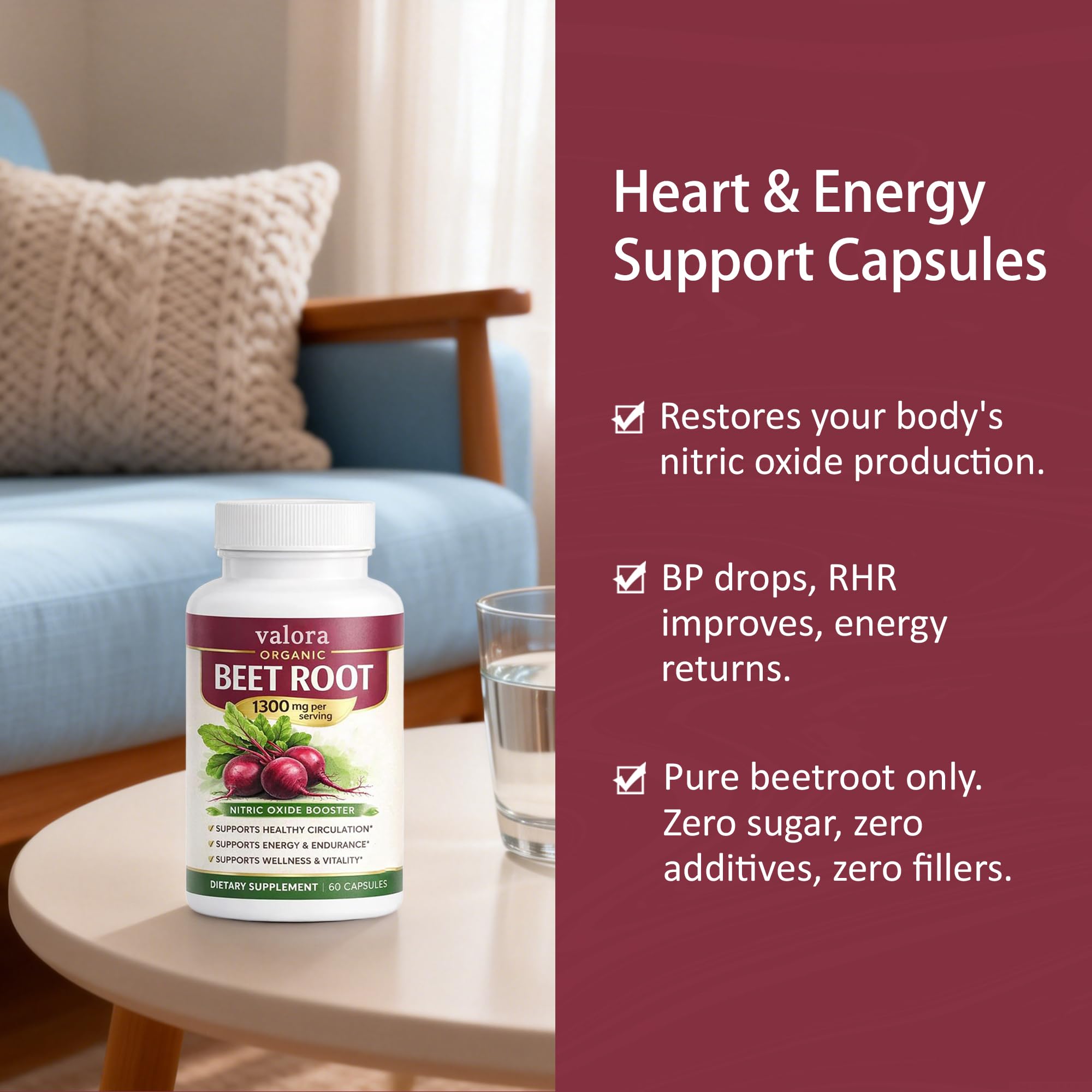 Valora Beravia Beet Root Capsules displayed with other supplements