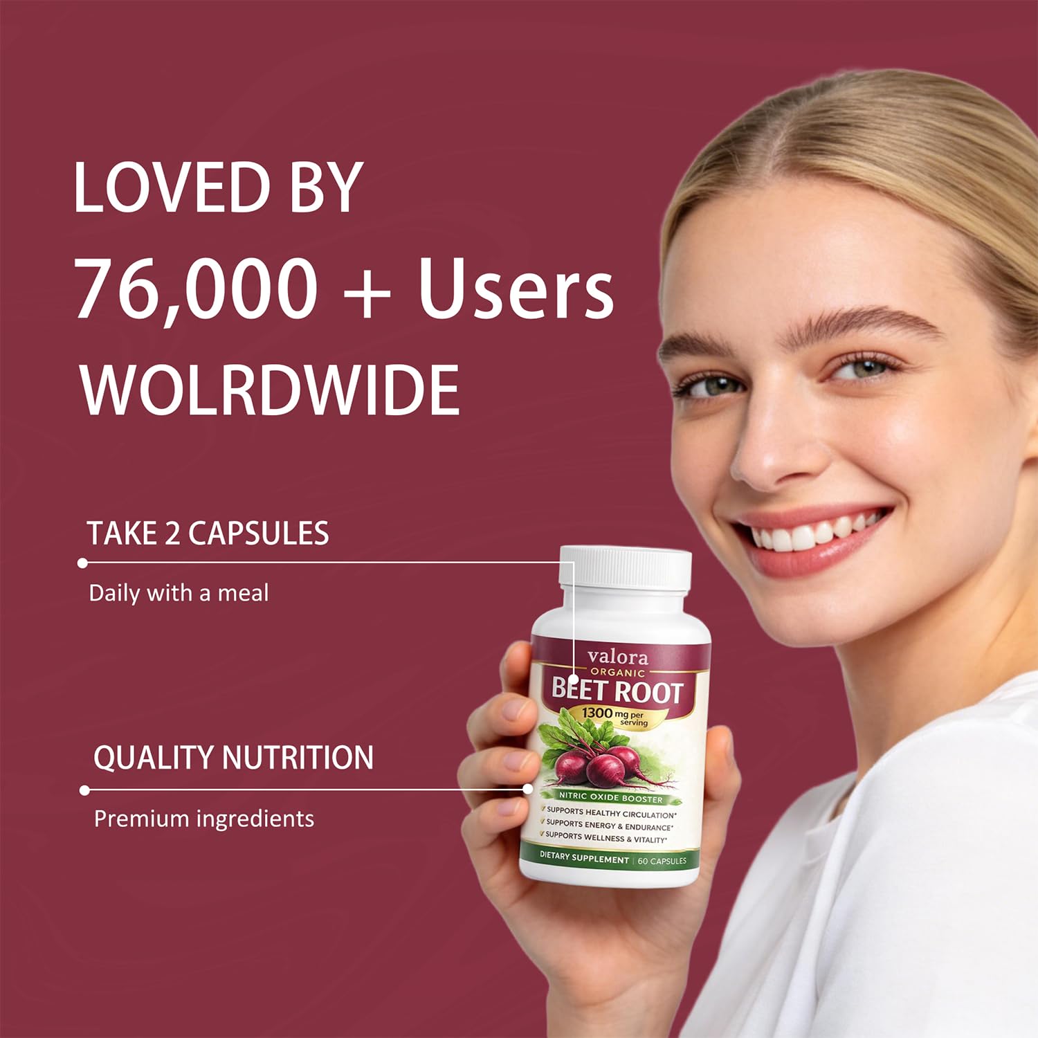 Valora Beravia Beet Root Capsules packaging with dimensions