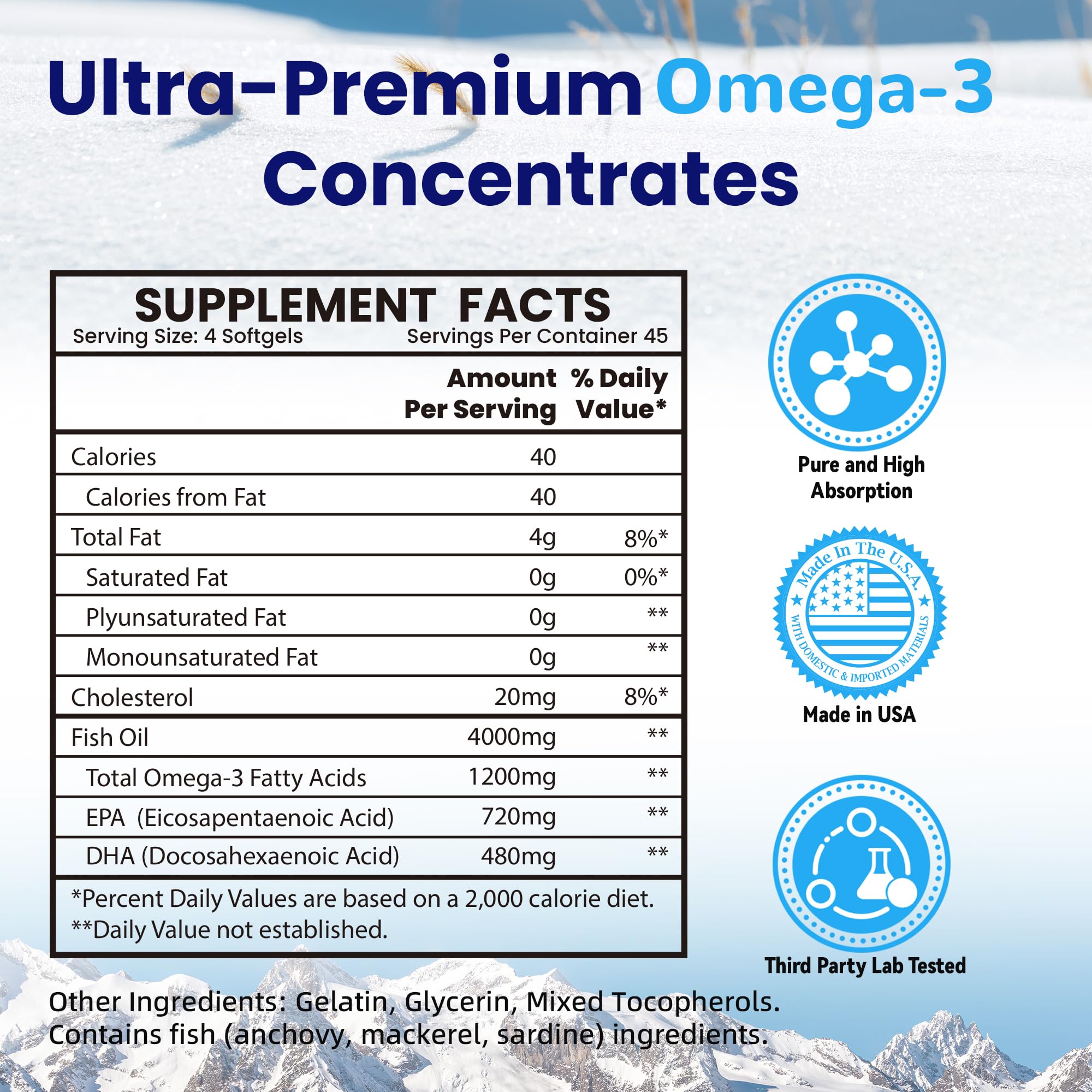 VANI Omega-3 Fish Oil Softgels bottle side view