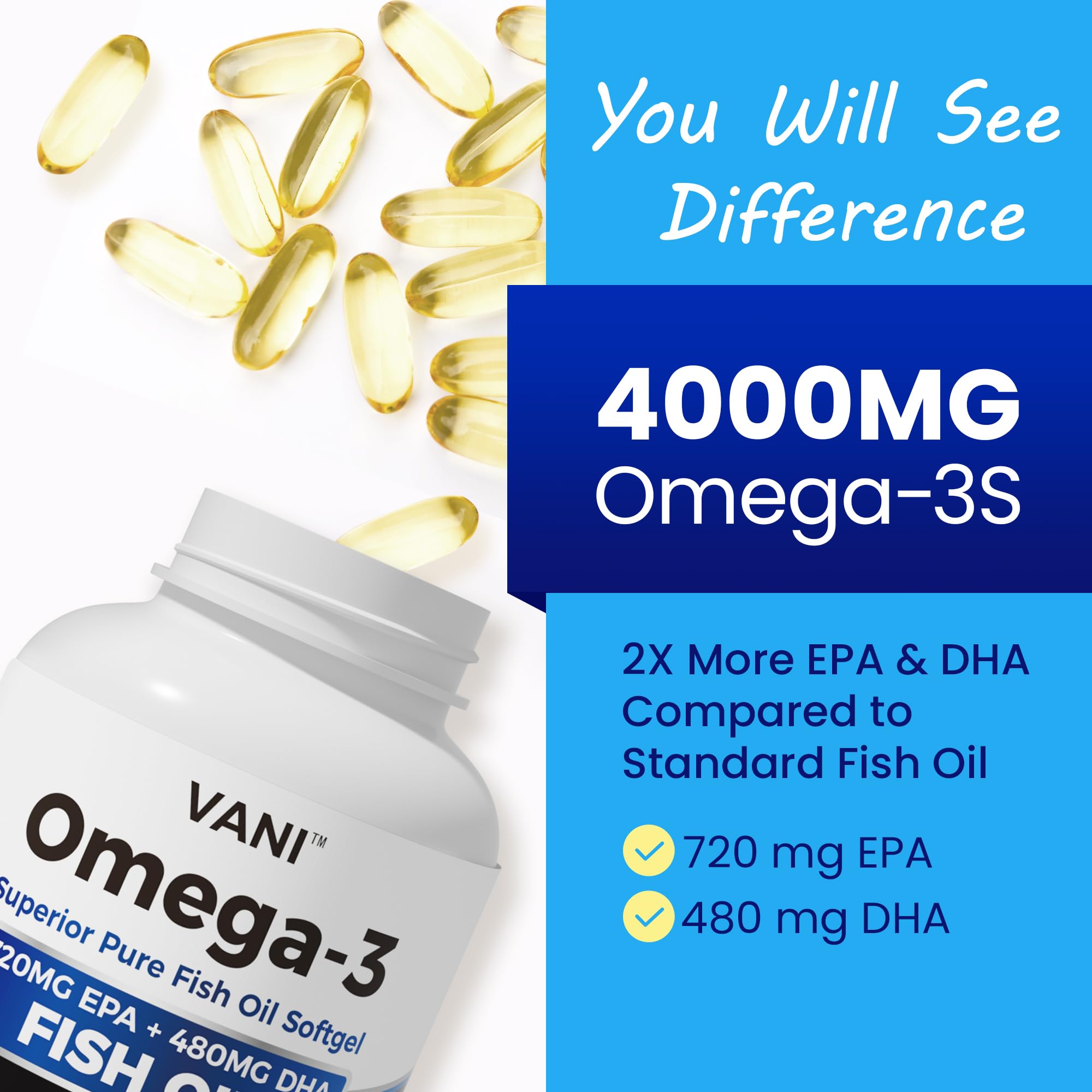VANI Omega-3 Fish Oil Softgels packaging details