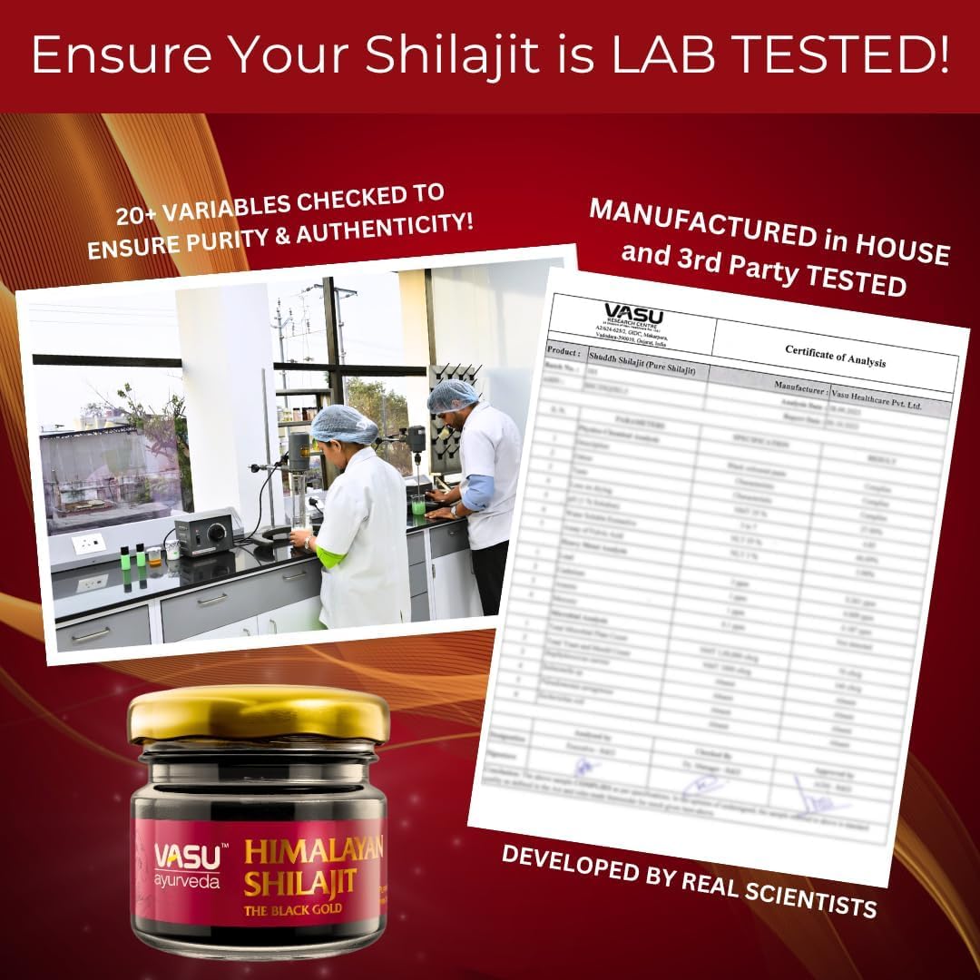 Vasu Himalayan Shilajit Resin on a wooden table