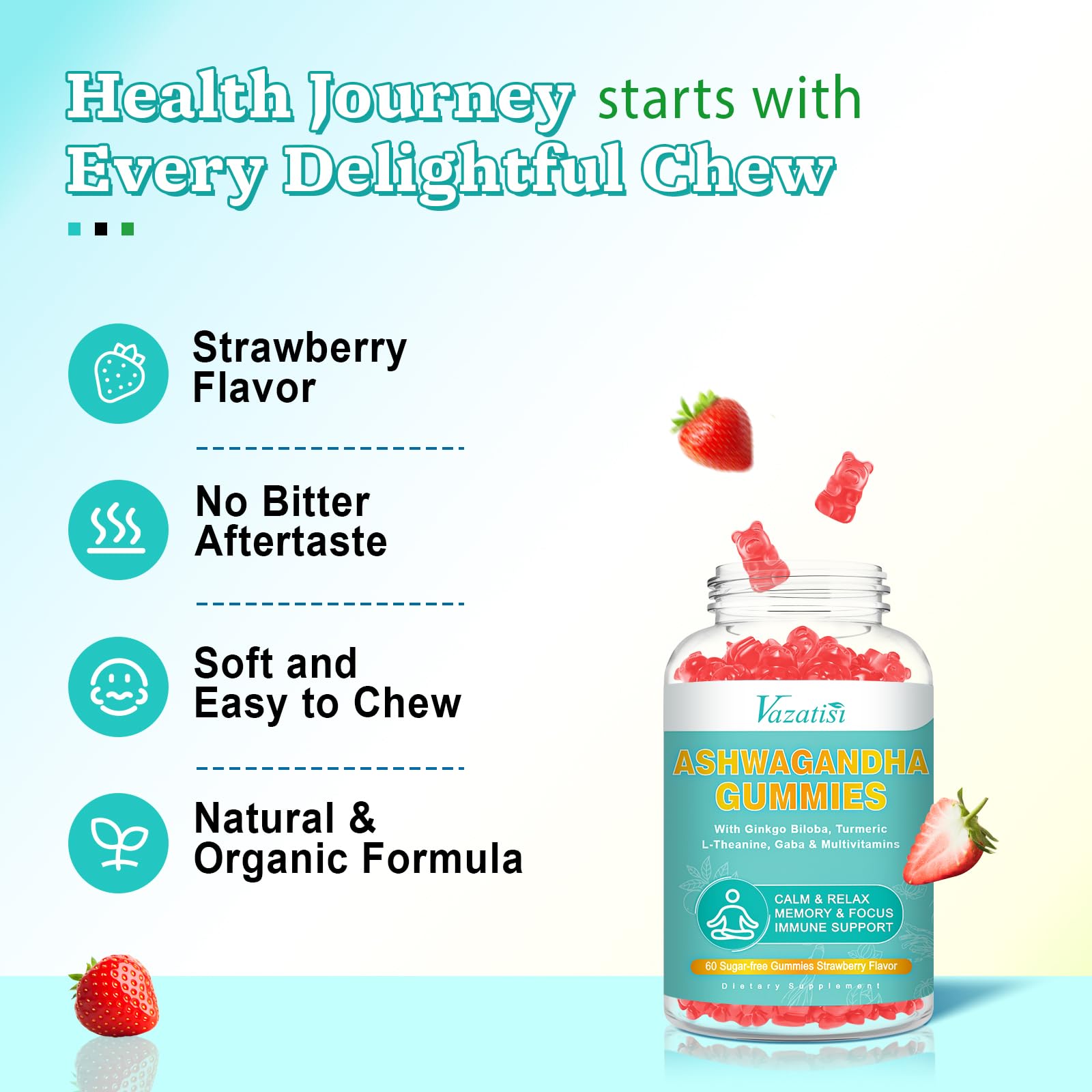 Vazatisi Ashwagandha Gummies with a glass of water