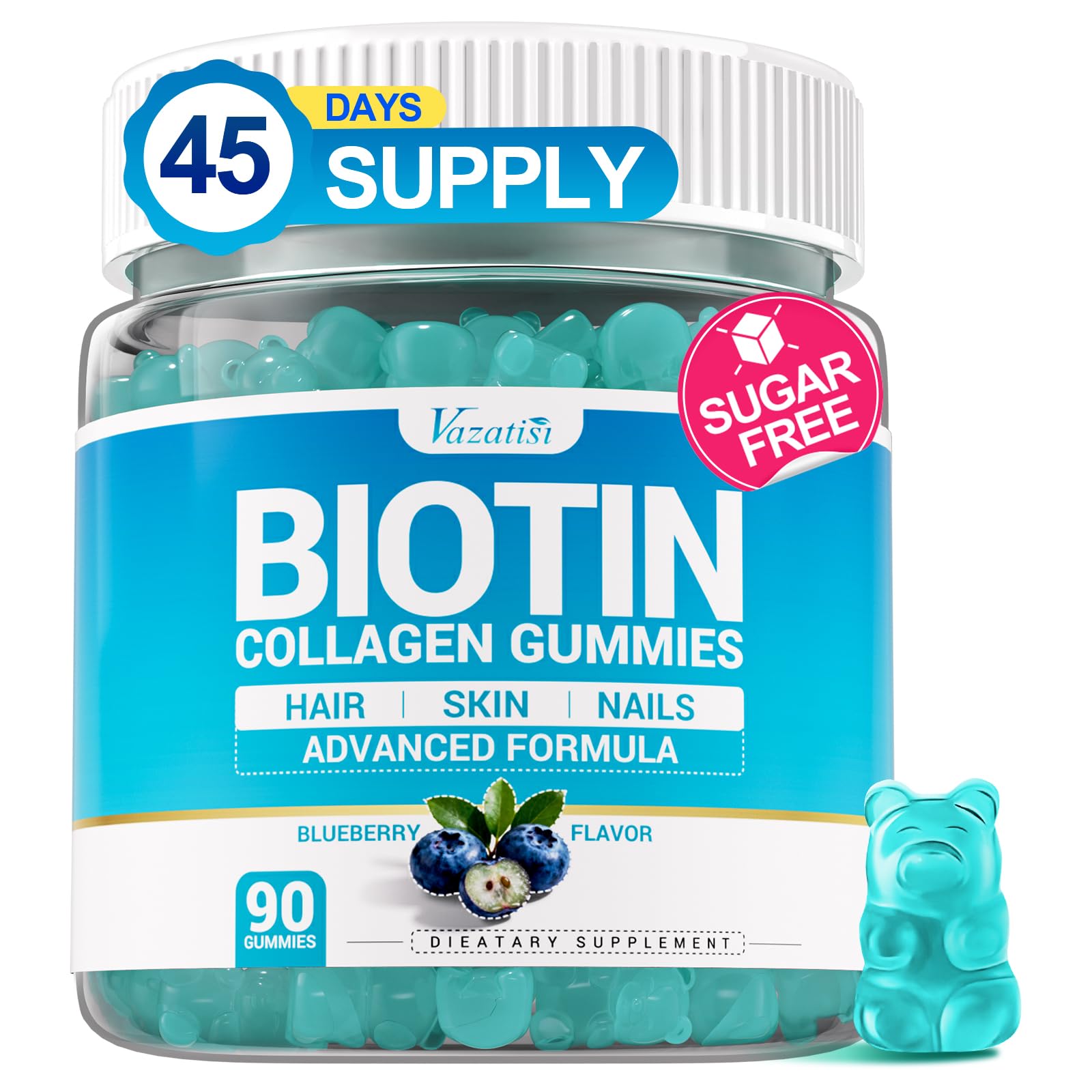 Vazatisi Biotin Gummies 15,000 mcg front view packaging