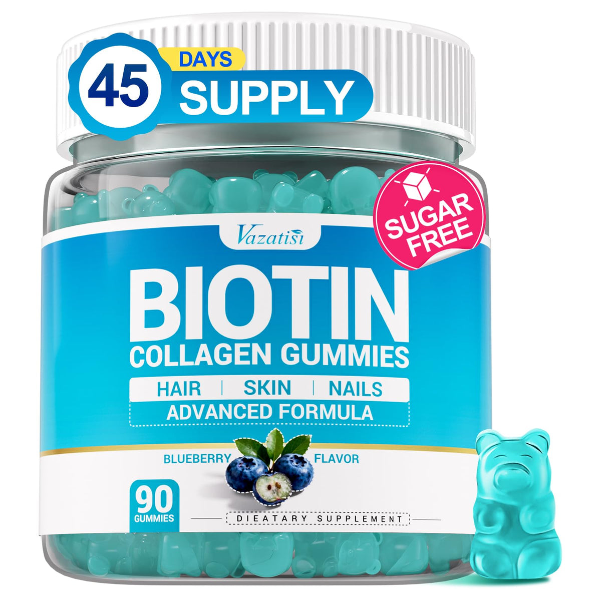 Vazatisi Biotin Gummies 15,000 mcg front view packaging
