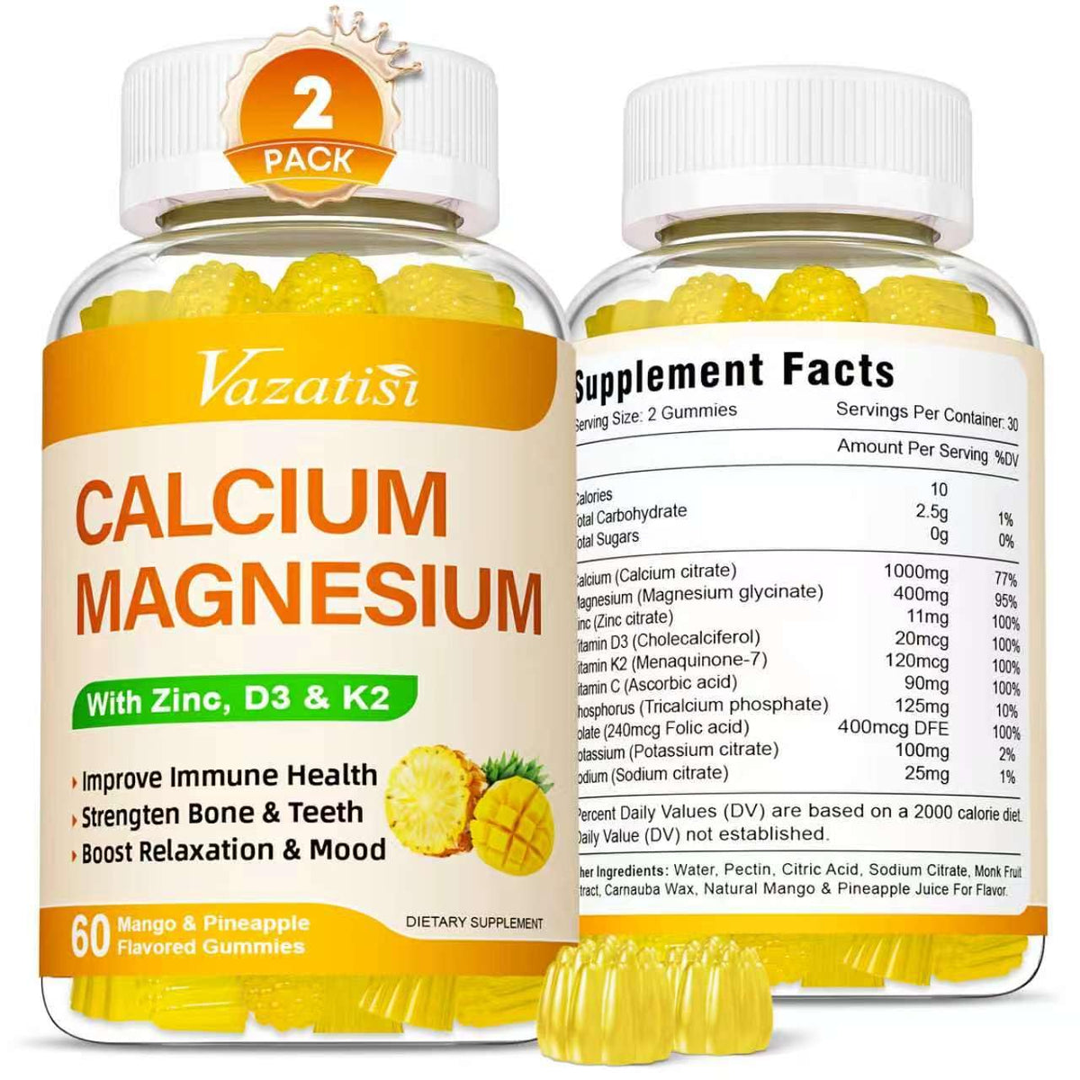 Vazatisi Calcium Gummies 10-in-1 Formula front view