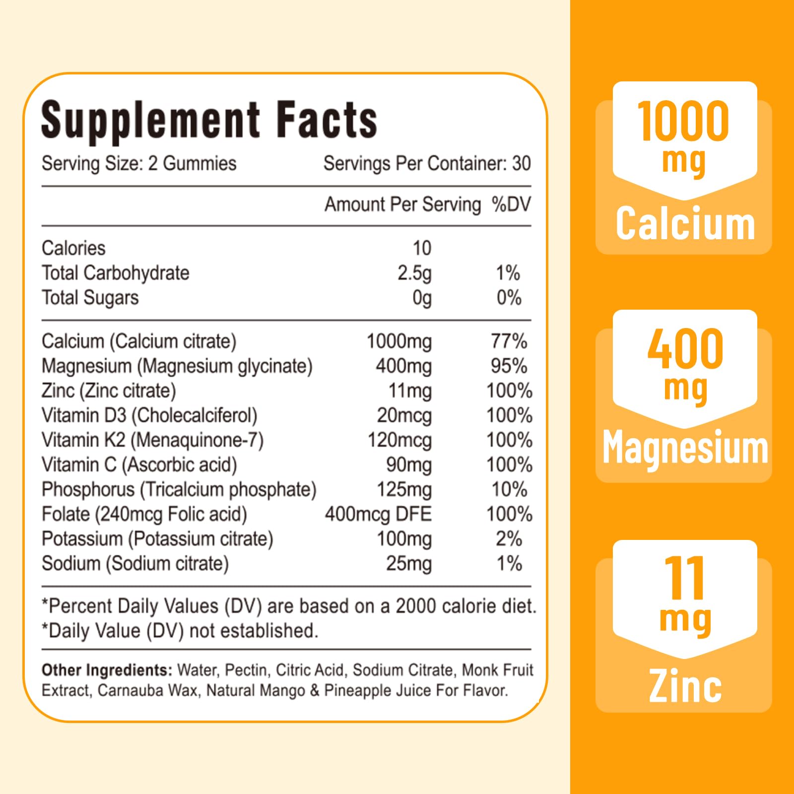 Vazatisi Calcium Gummies bottle with mango and pineapple flavour