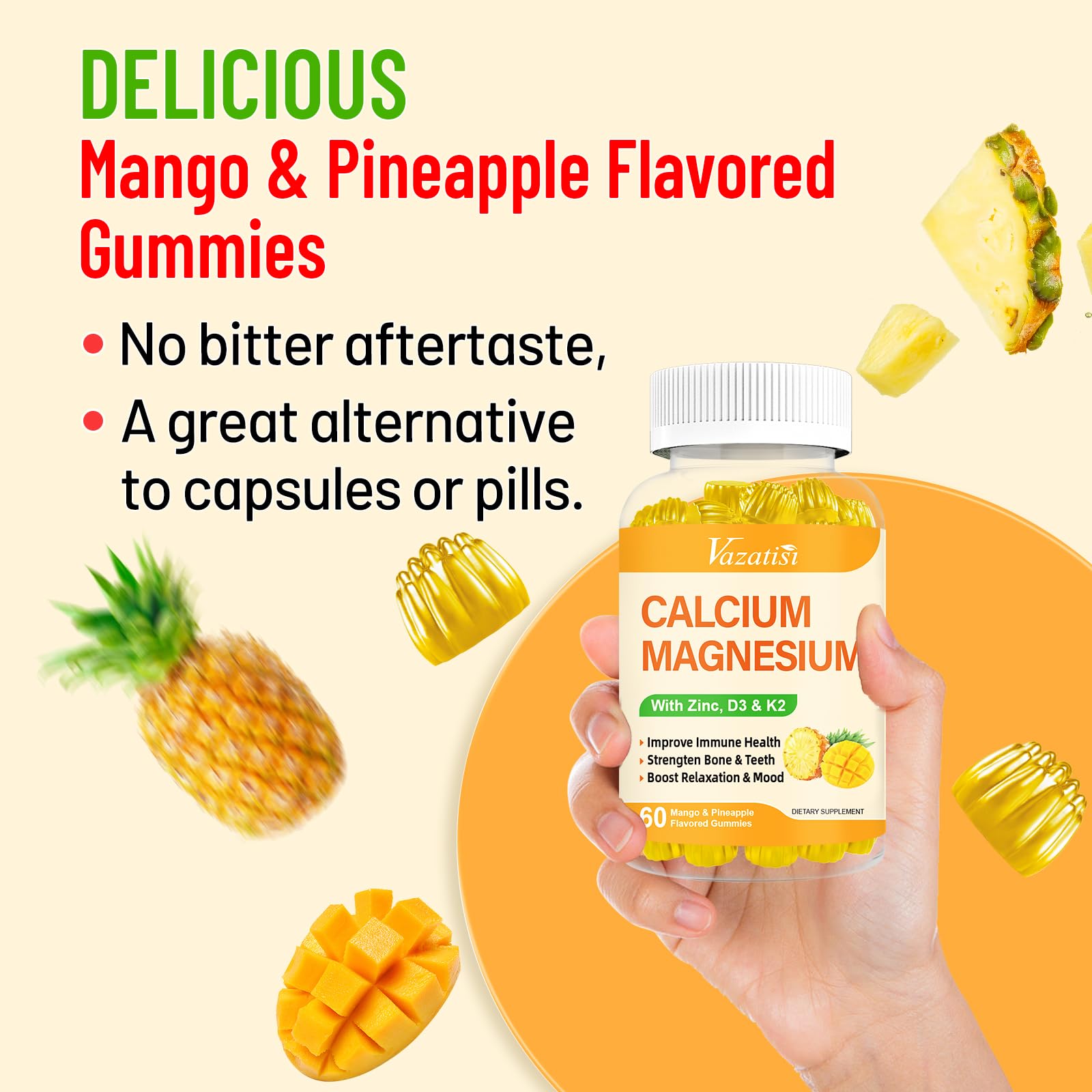 Vazatisi Calcium Gummies in a hand for size reference