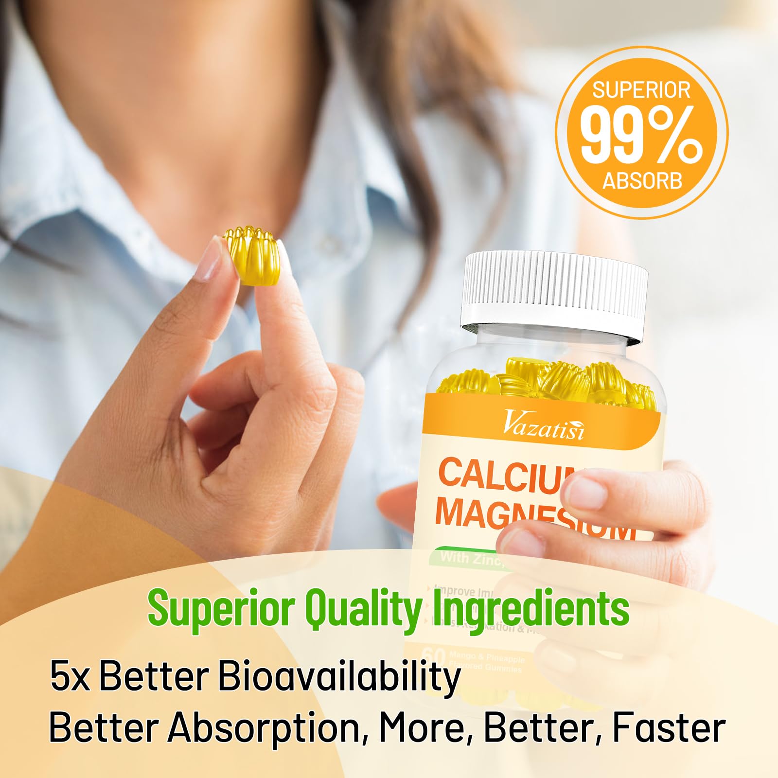 Vazatisi Calcium Gummies with fresh mango and pineapple